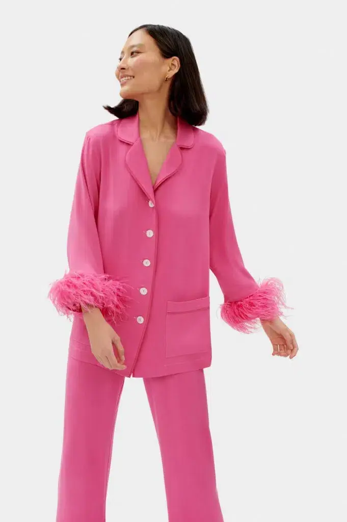 Sleeper Party Double Feathers Pajamas Set Hot Pink Size M / UK 10 - Image 2