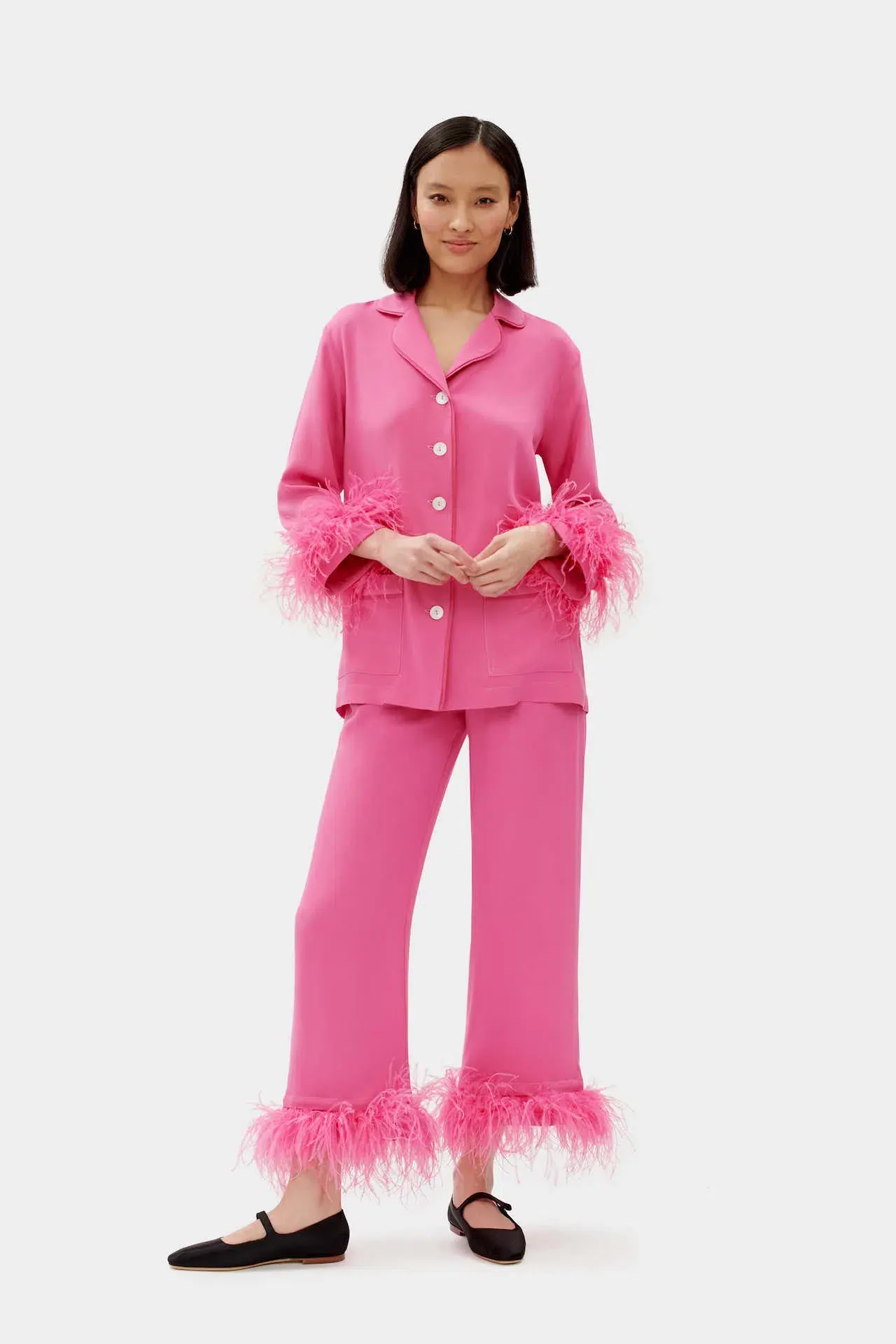 Sleeper Party Double Feathers Pajamas Set Hot Pink Size M / UK 10 - Image 6