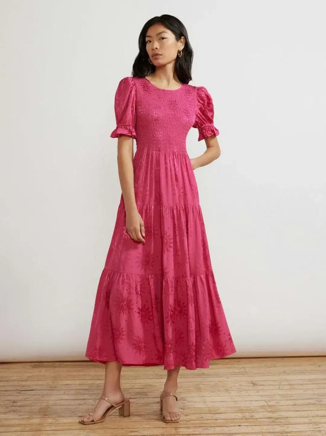 Kitri Persephone Sungod Shirred Dress Pink Size UK 14 - Image 4