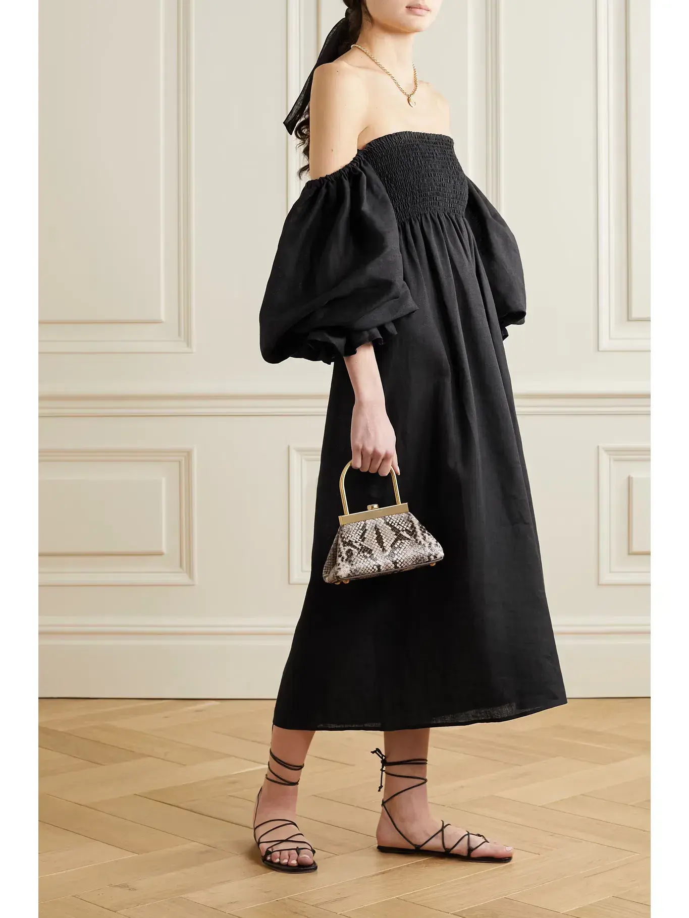Sleeper Atlanta Off Shoulder Midi Dress Black Size M / UK 10 - Image 1
