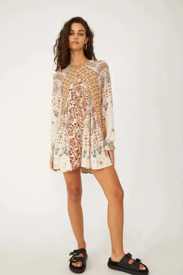 Free People Stevie Printed Tunic Mini Dress Tea Combo Size M / UK 10 - Image 2