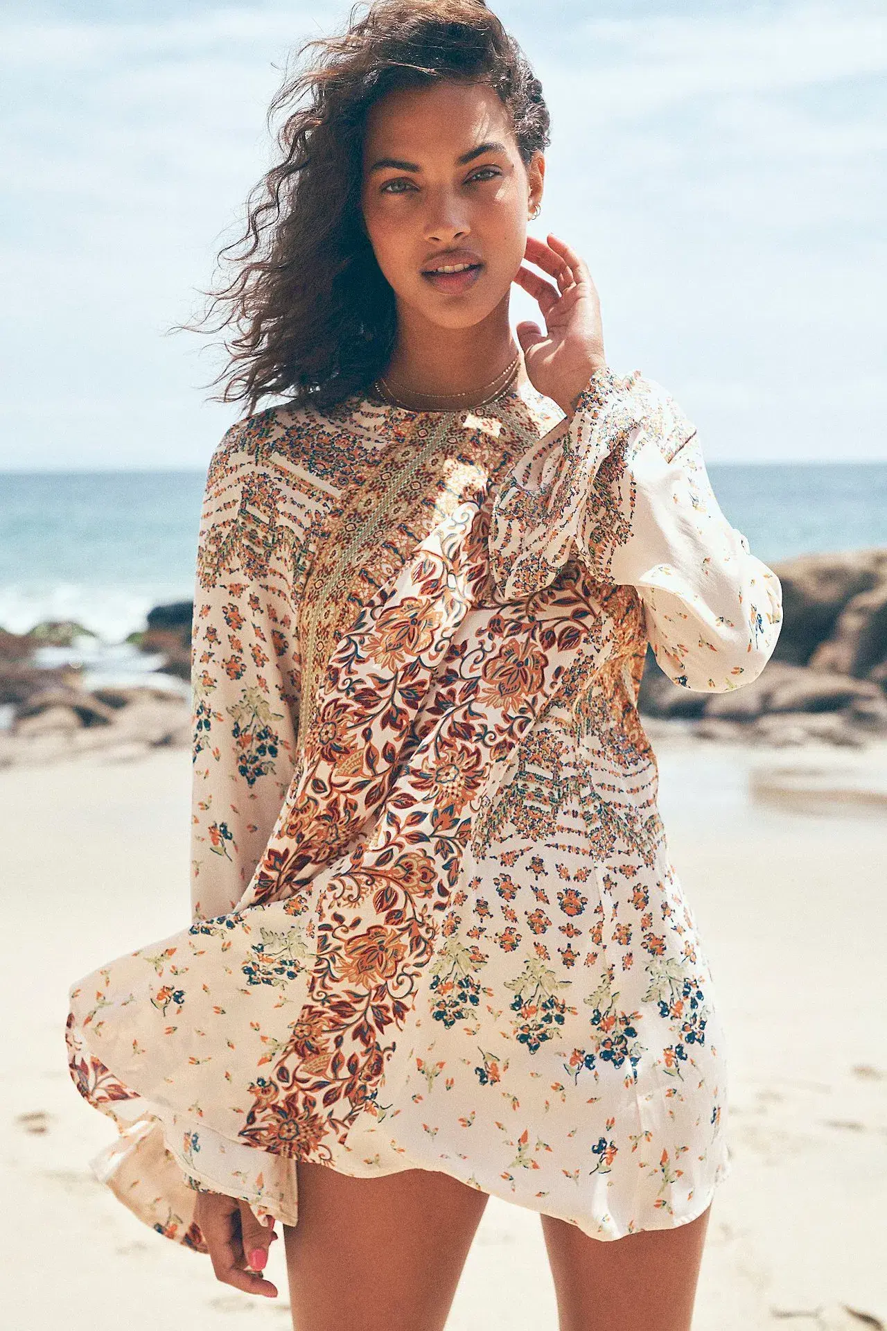 Free People Stevie Printed Tunic Mini Dress Tea Combo Size M / UK 10 - Image 3