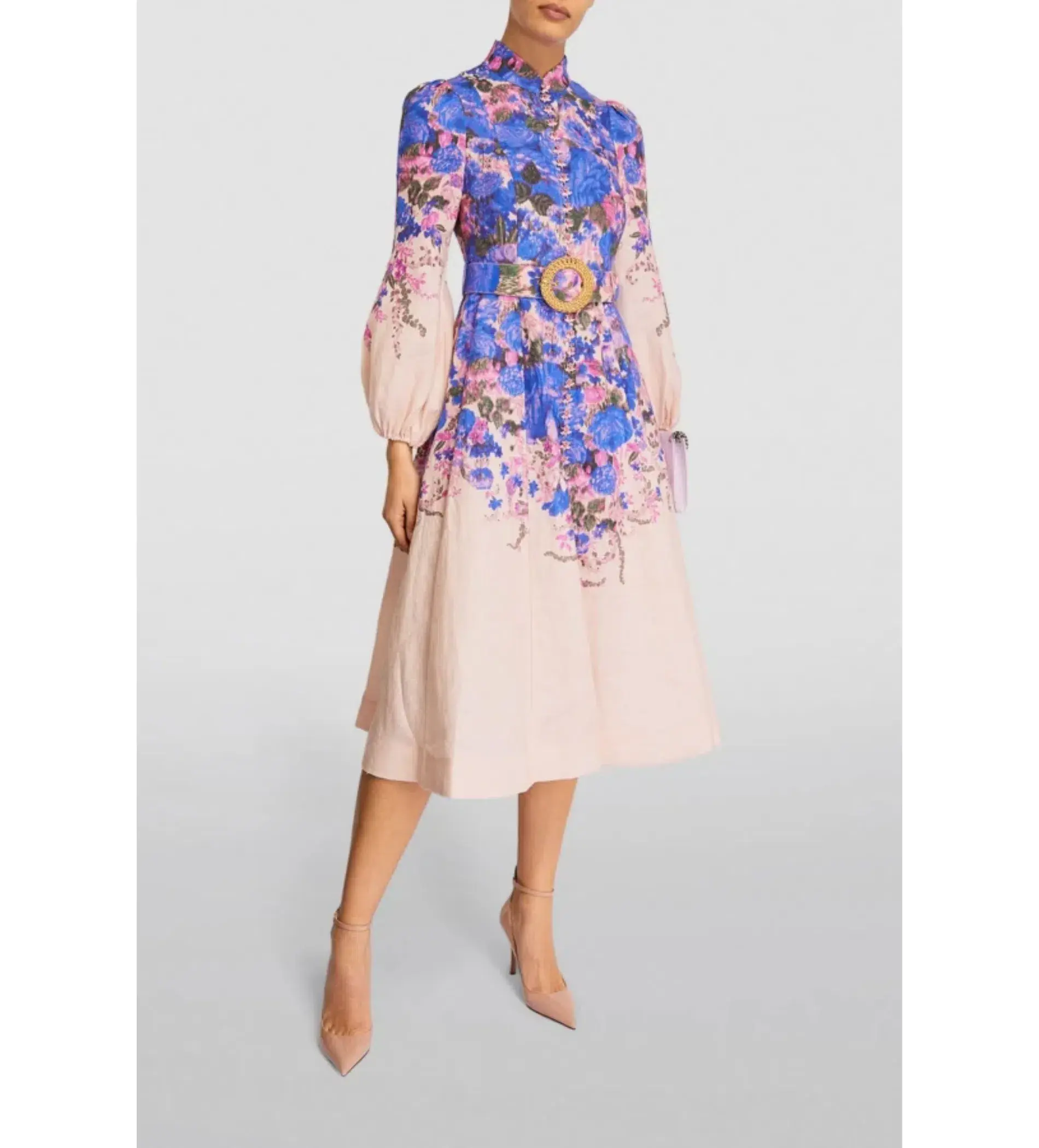 Zimmermann High Tide Buttoned Midi Dress in Purple Ikat Floral Size 1/Au 10 - Image 1