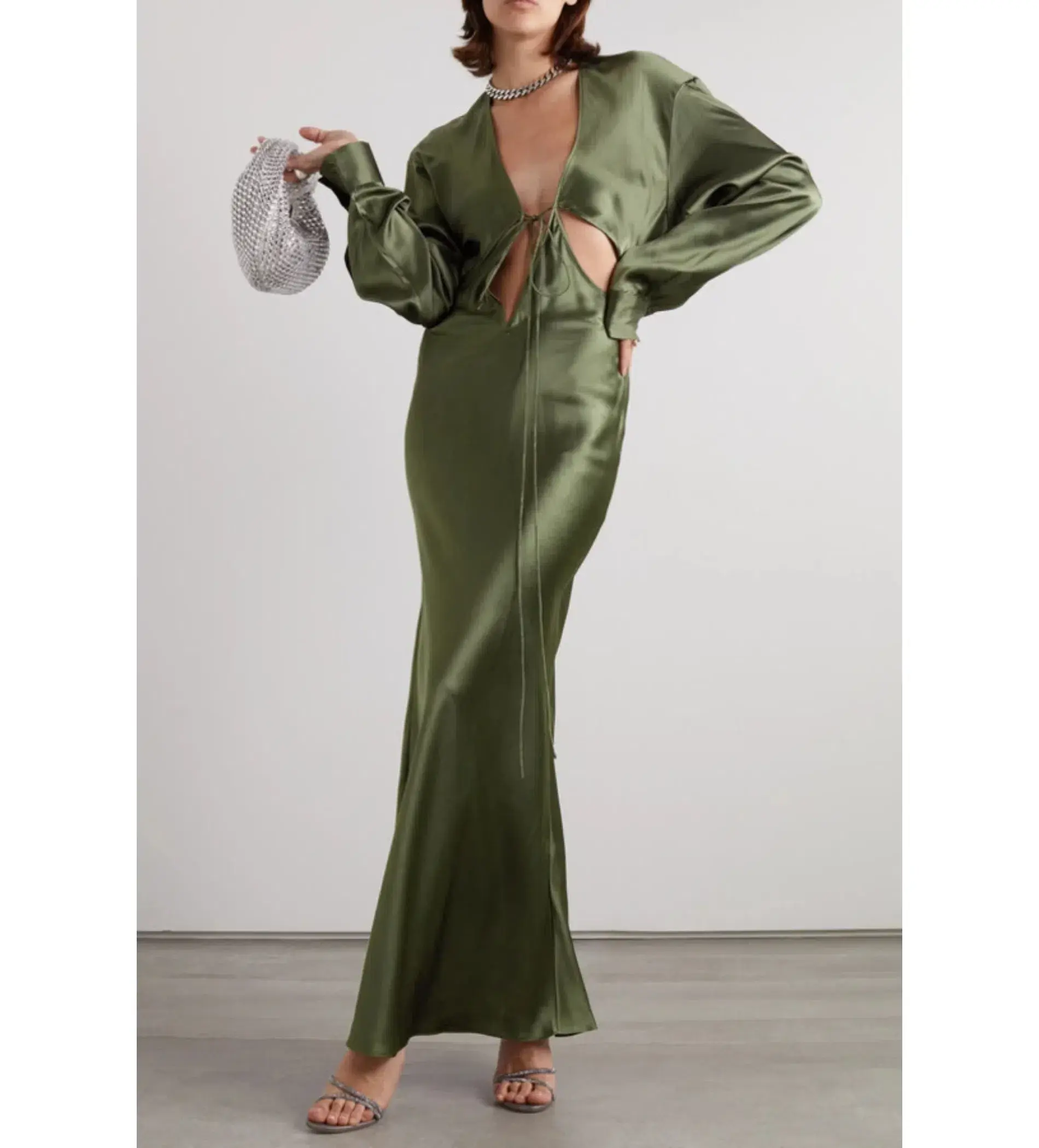 Christopher Esber Triquetra Silk Cut Out Maxi Dress Green Size 12 - Image 1