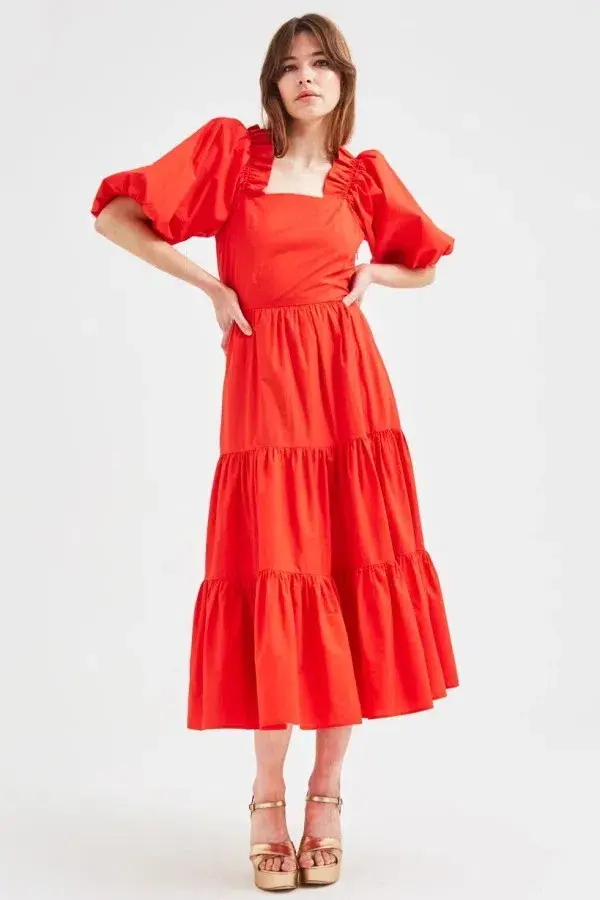 Queens of Archive Frida Midi Dress Red Size UK 10 - Image 4