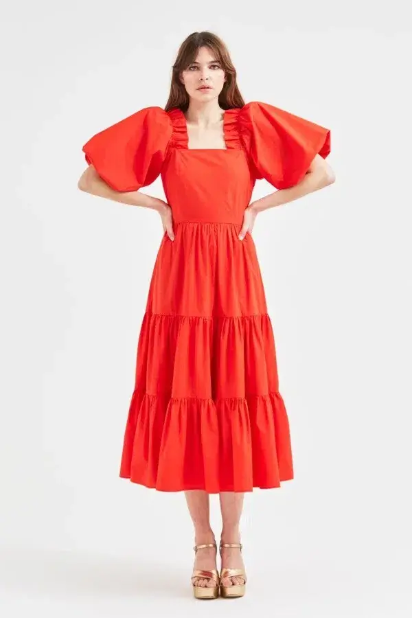 Queens of Archive Frida Midi Dress Red Size UK 10 - Image 1