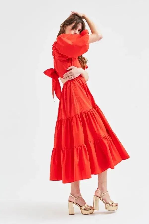 Queens of Archive Frida Midi Dress Red Size UK 10 - Image 5