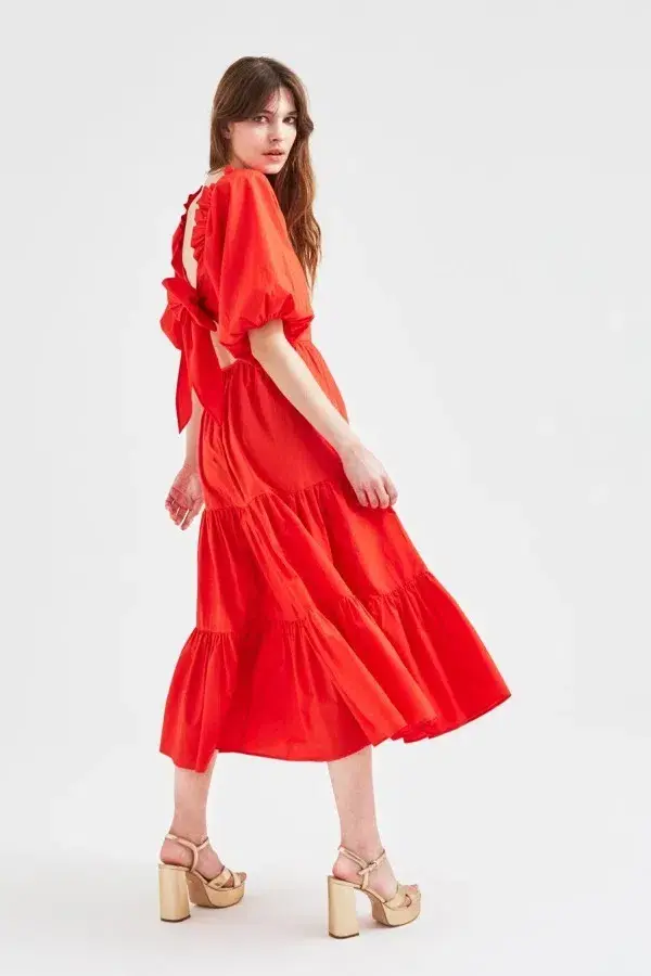 Queens of Archive Frida Midi Dress Red Size UK 10 - Image 2