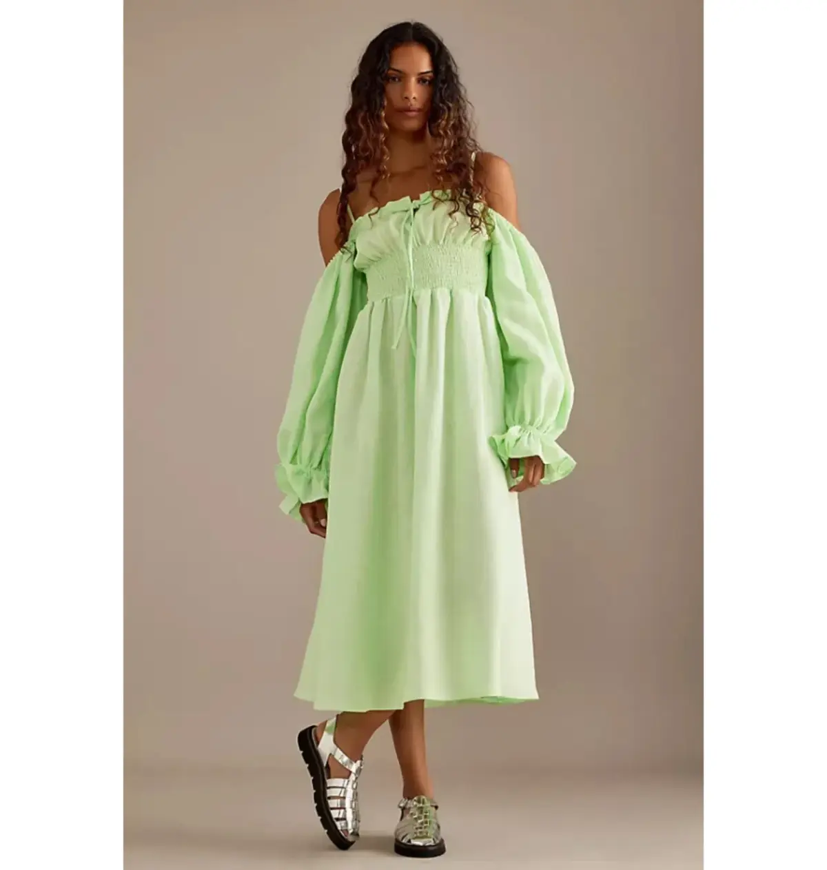 Sleeper Cancan Linen Maxi Dress Green Size XS / UK 6 - Image 1