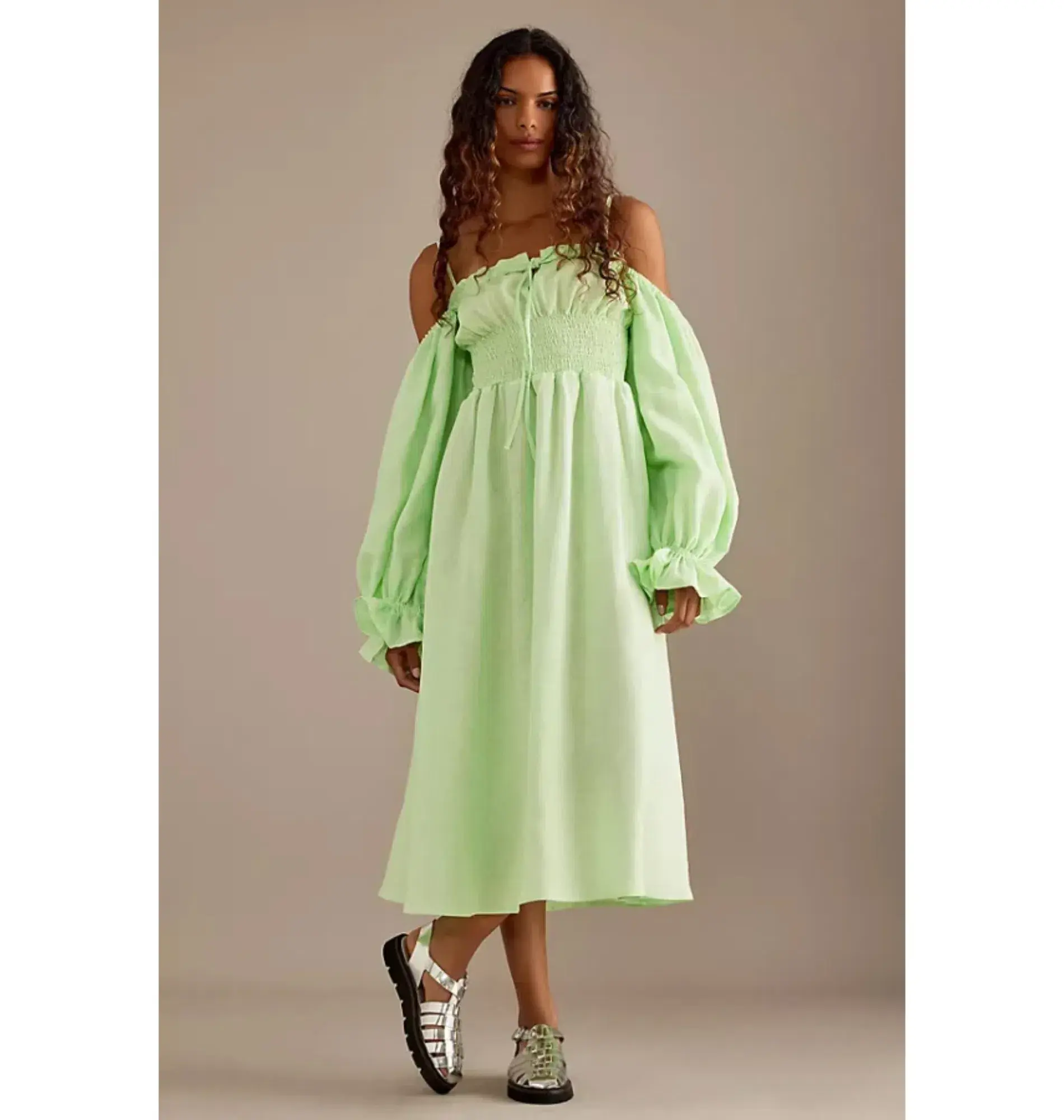 Sleeper Cancan Linen Maxi Dress Green Size XS / UK 6 - Image 1