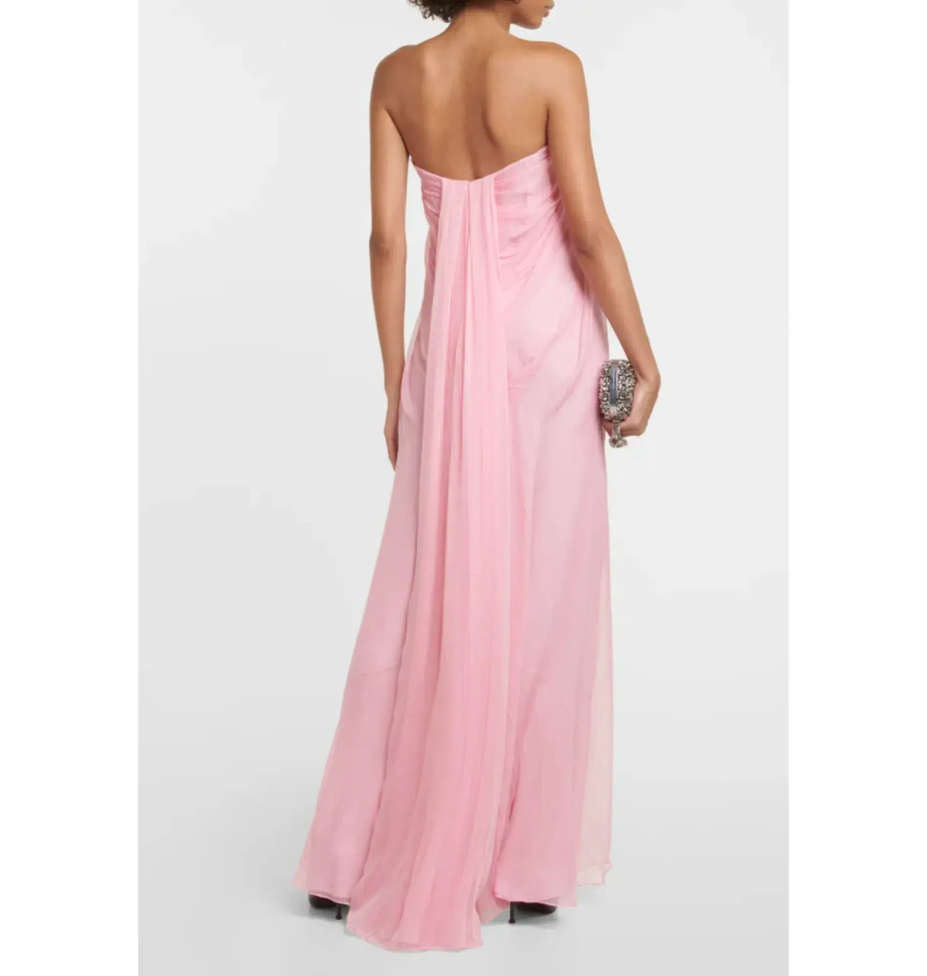 Alexander McQueen Strapless Silk Chiffon Draped Gown Pink Size 12 - Image 3