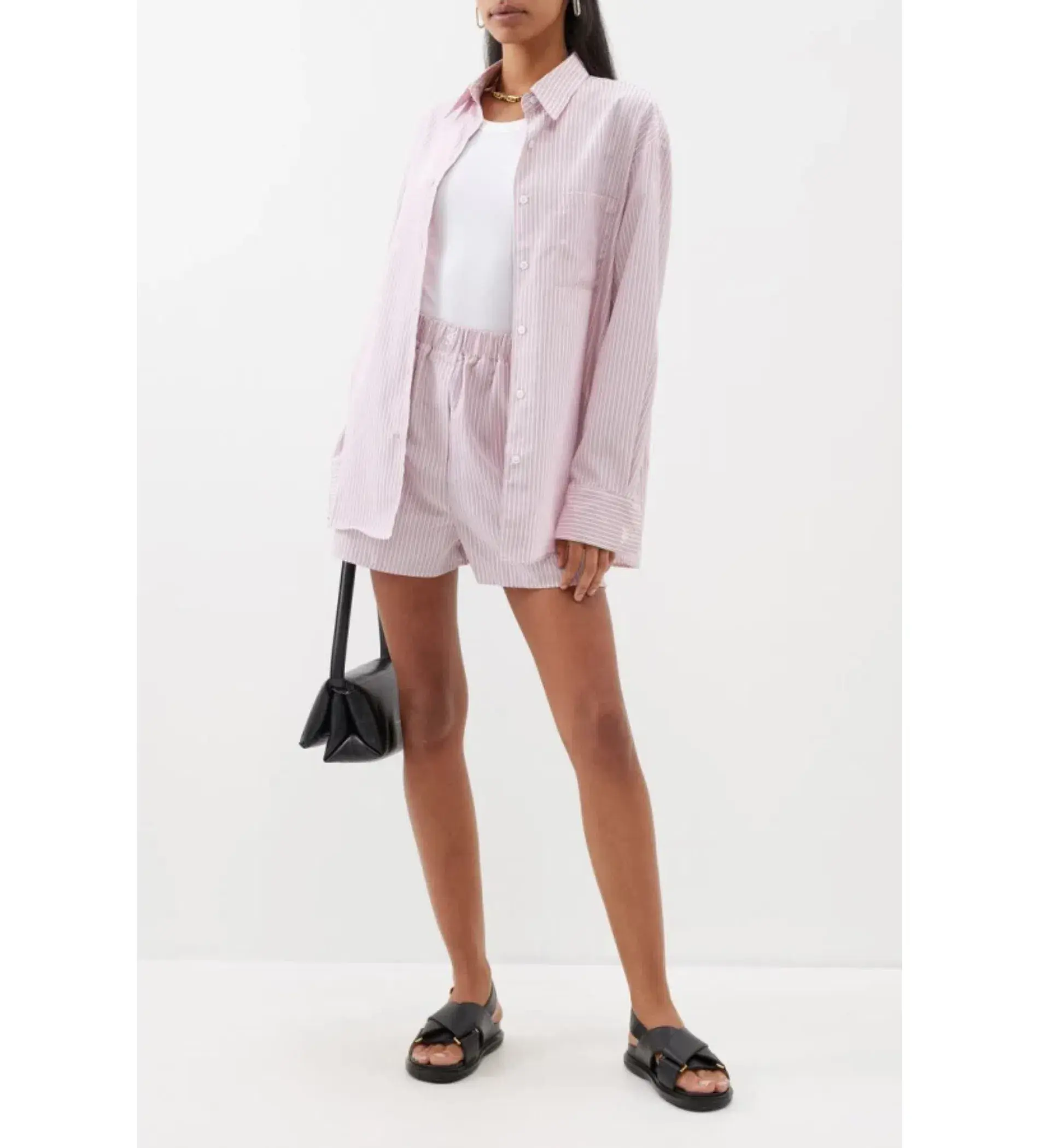 Frankie Shop Lui Striped Shirt and Shorts Pink Twill Size L/UK 12 - Image 1