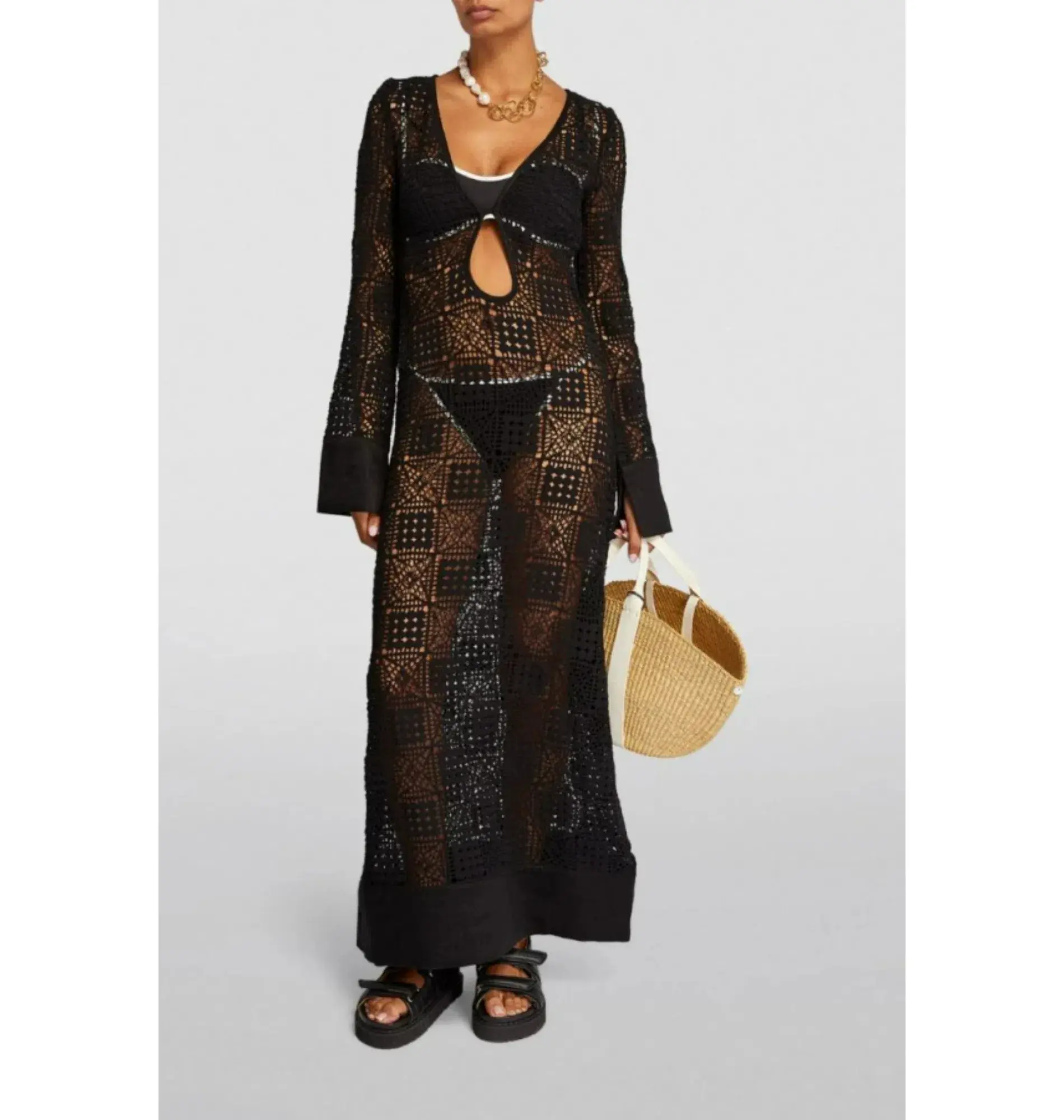 Sir The Label Rayure Crochet Dress Black Size UK 10 - Image 1