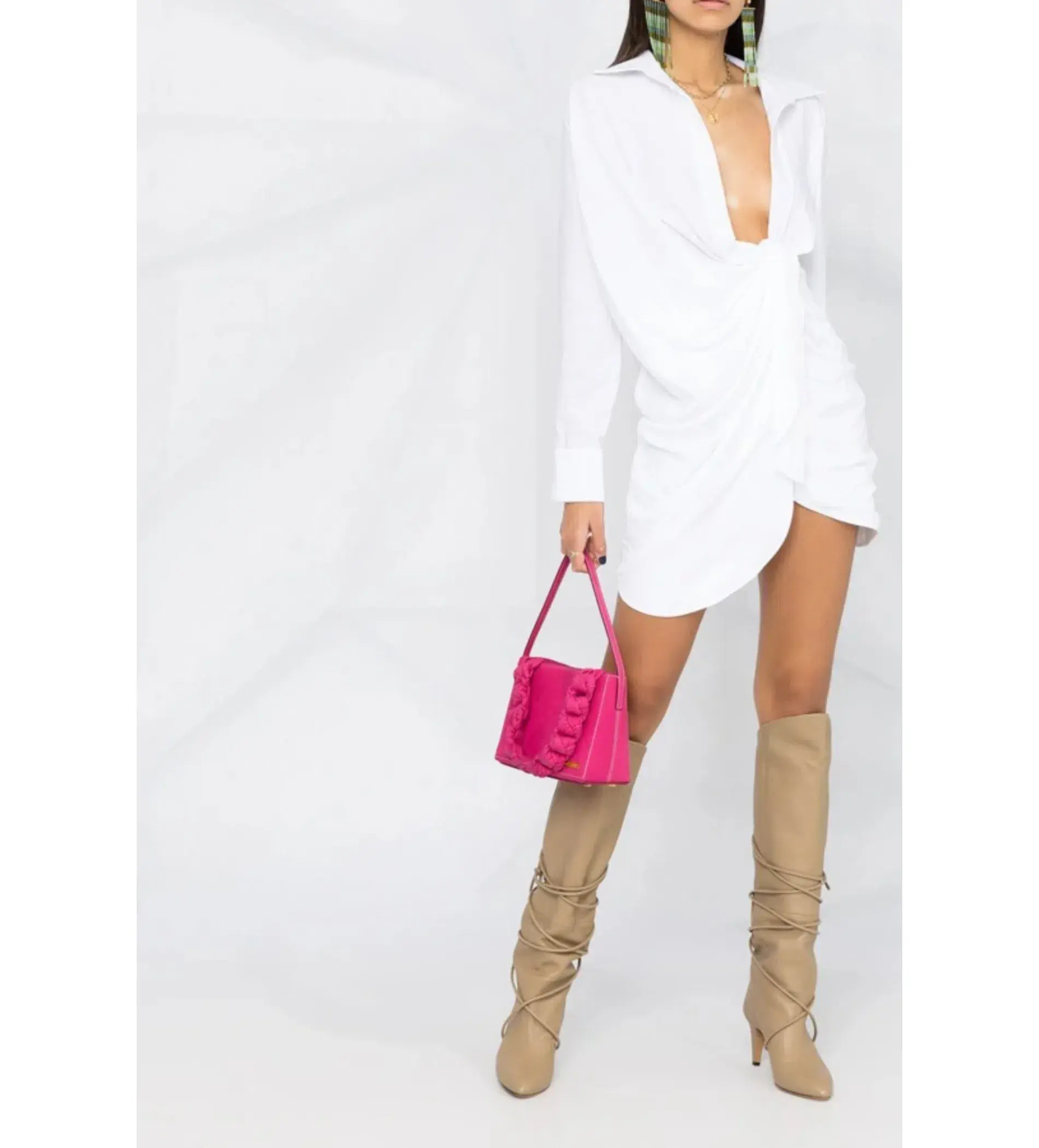 Jacquemus Rent Bahia Shirt Mini Dress White Size 12 - Image 3