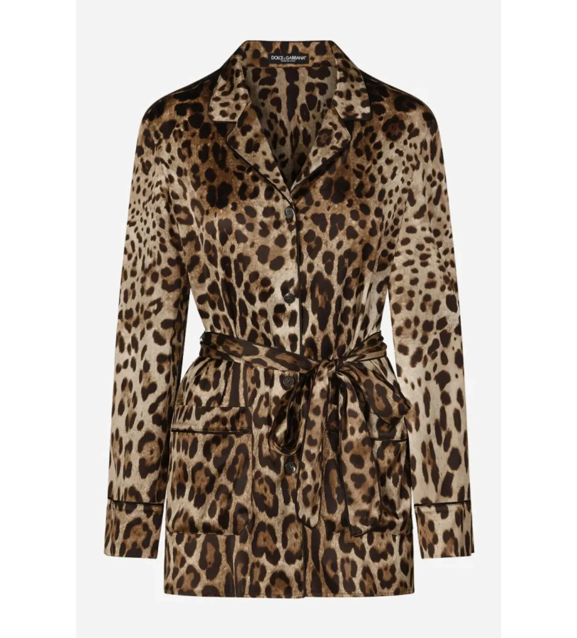 Dolce & Gabbana Silk Belted Blazer Leopard Size 12 - Image 6