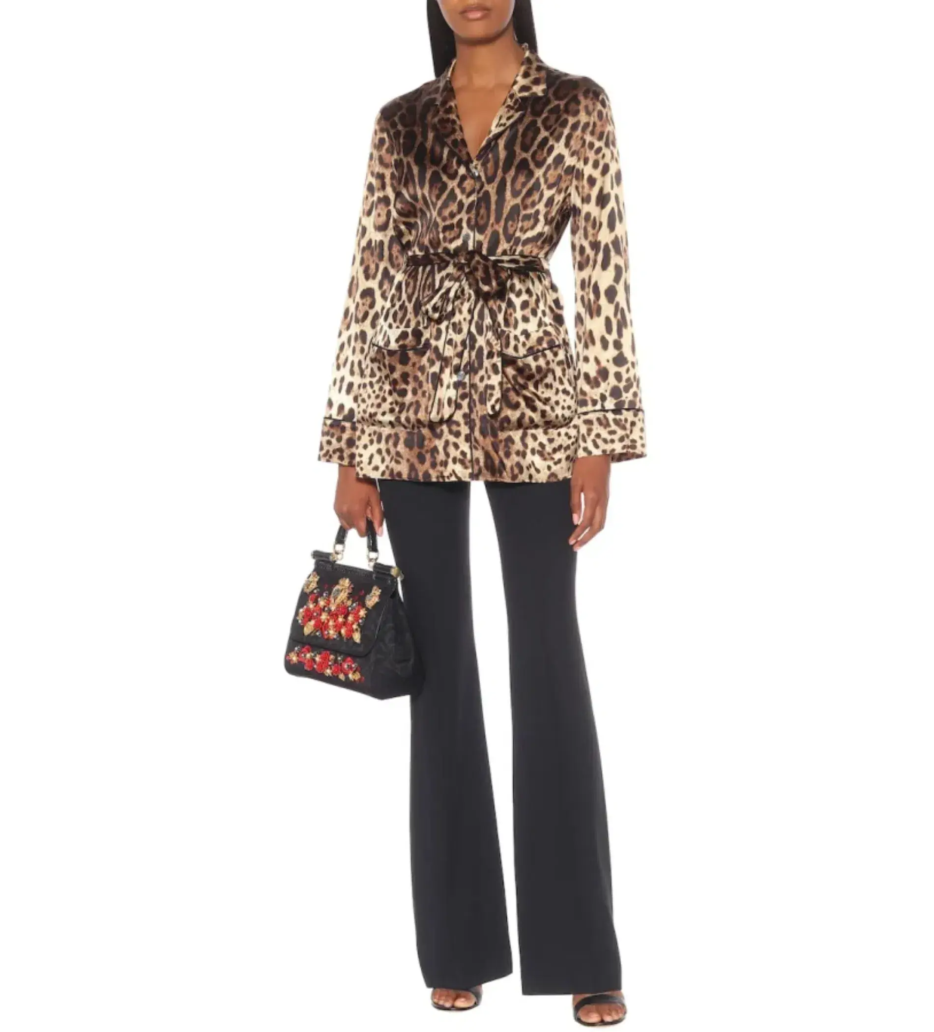 Dolce & Gabbana Silk Belted Blazer Leopard Size 12 - Image 4
