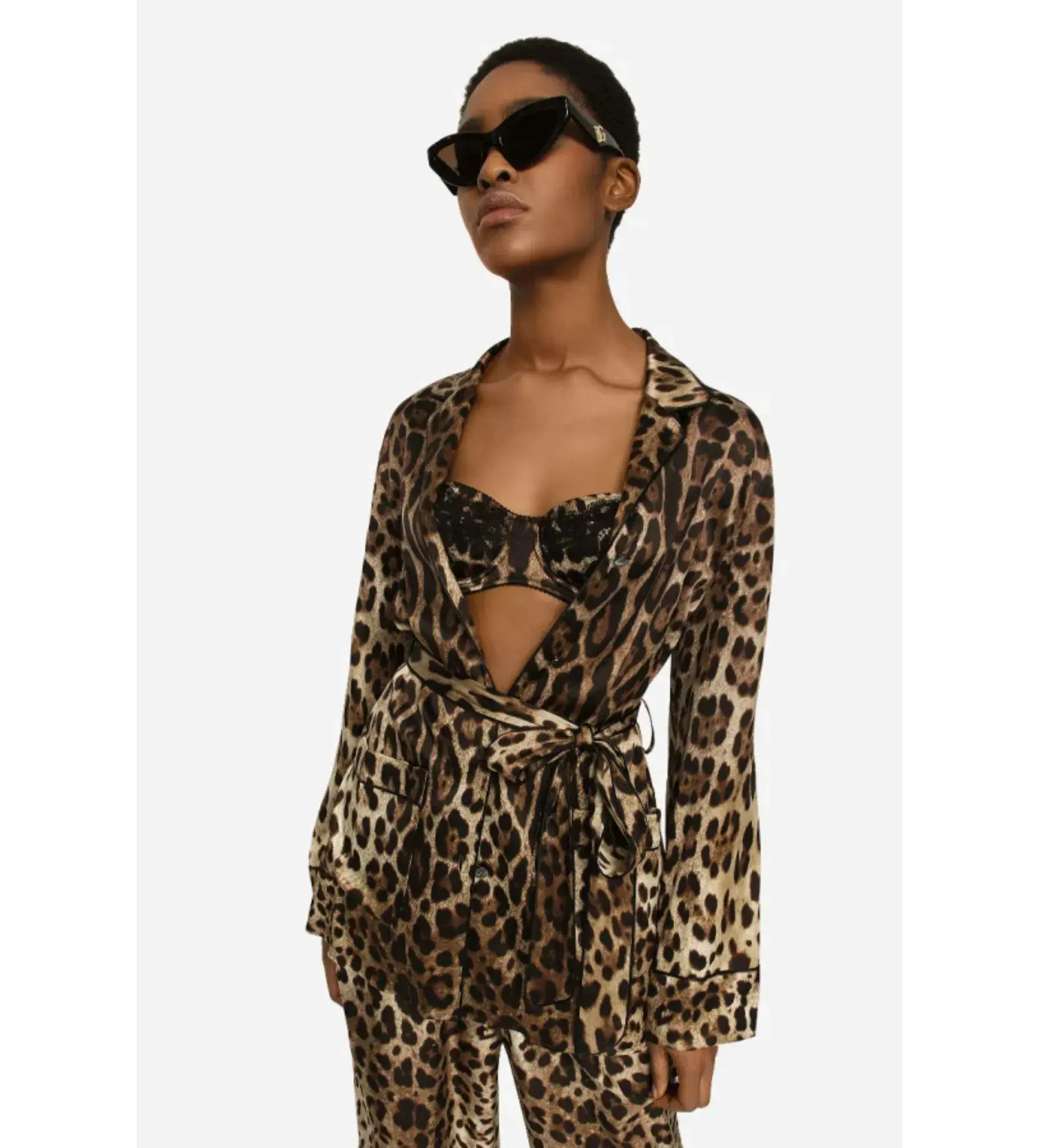 Dolce & Gabbana Silk Belted Blazer Leopard Size 12 - Image 3