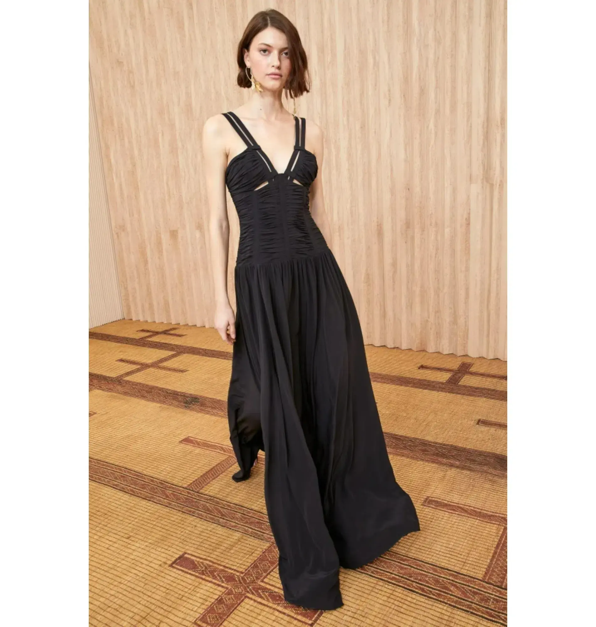 Ulla Johnson Anya Ruched Silk Maxi Gown Black Size UK 12 - Image 1
