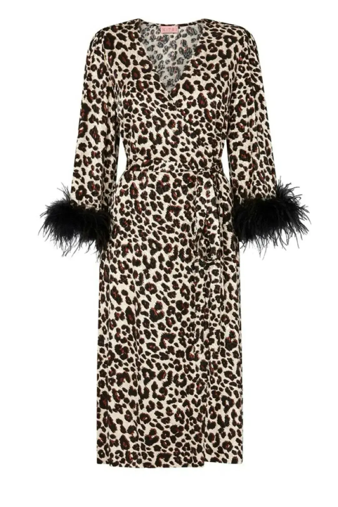 Kitri Aurelie Leopard Feather Wrap Midi Dress Print Size UK 10 - Image 4