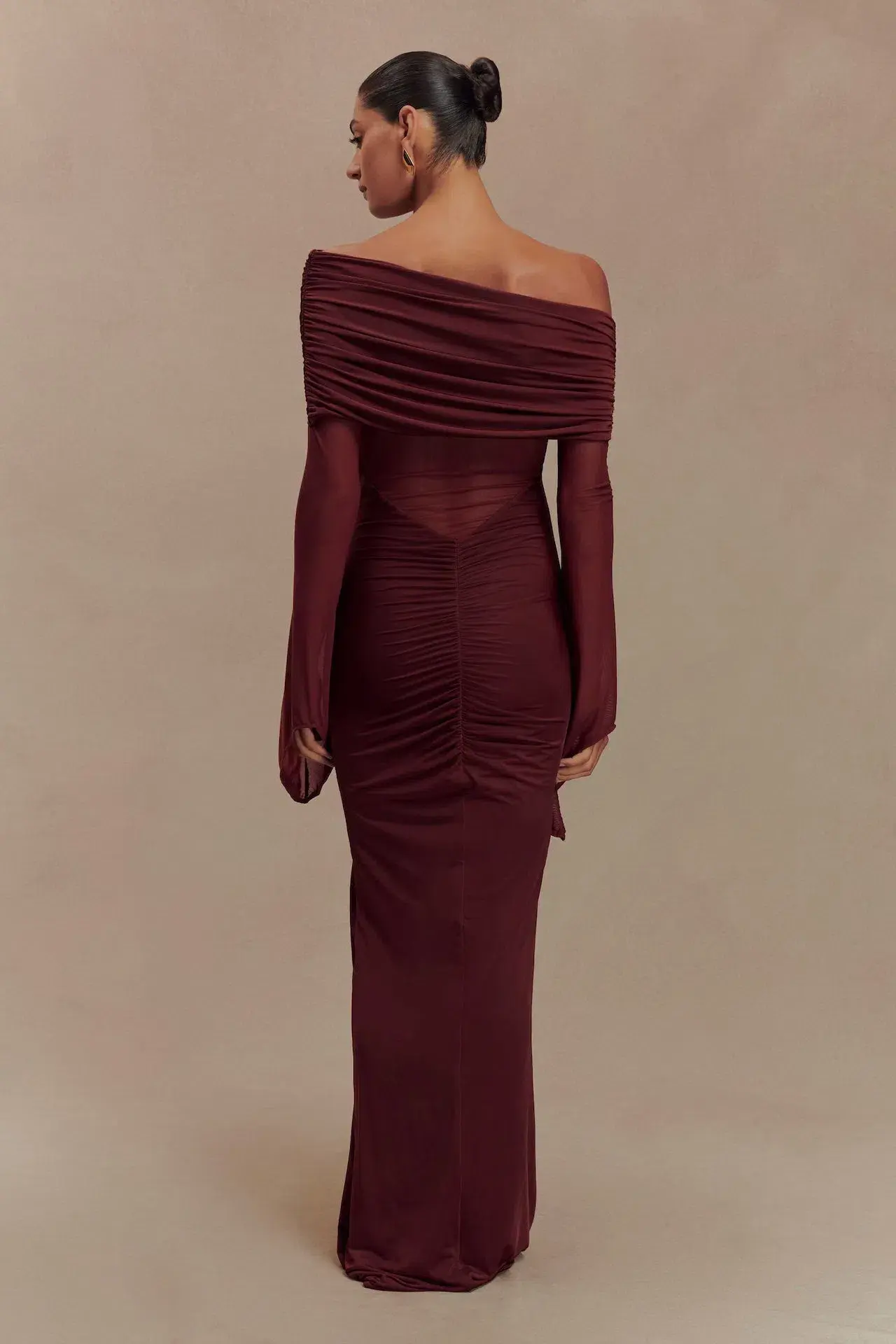 Meshki Kaitlin Slinky and Mesh Maxi Dress Burgundy Size S / UK 8 - Image 3