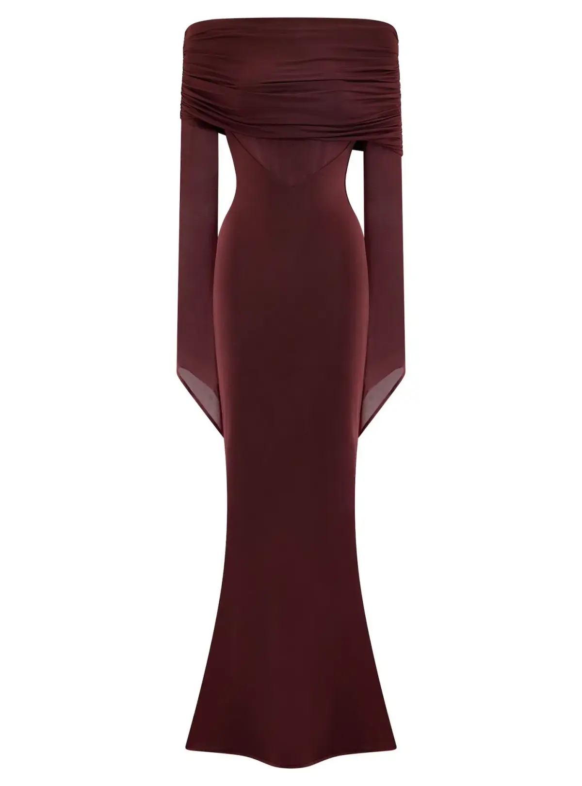 Meshki Kaitlin Slinky and Mesh Maxi Dress Burgundy Size S / UK 8 - Image 5