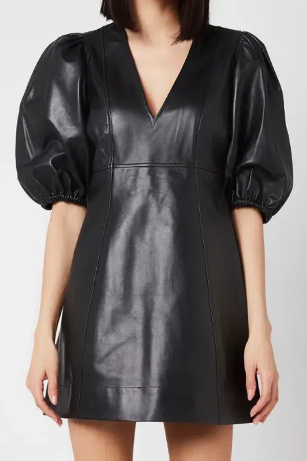 Ganni Leather Mini Dress Black Size UK 12 - Image 2