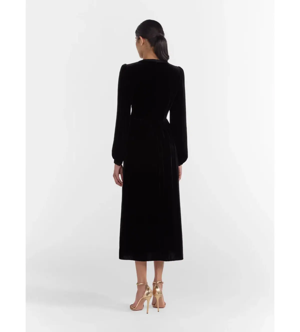 Saloni Camille Velvet Embellished Bows Midi Dress Black Size UK 12  - Image 5