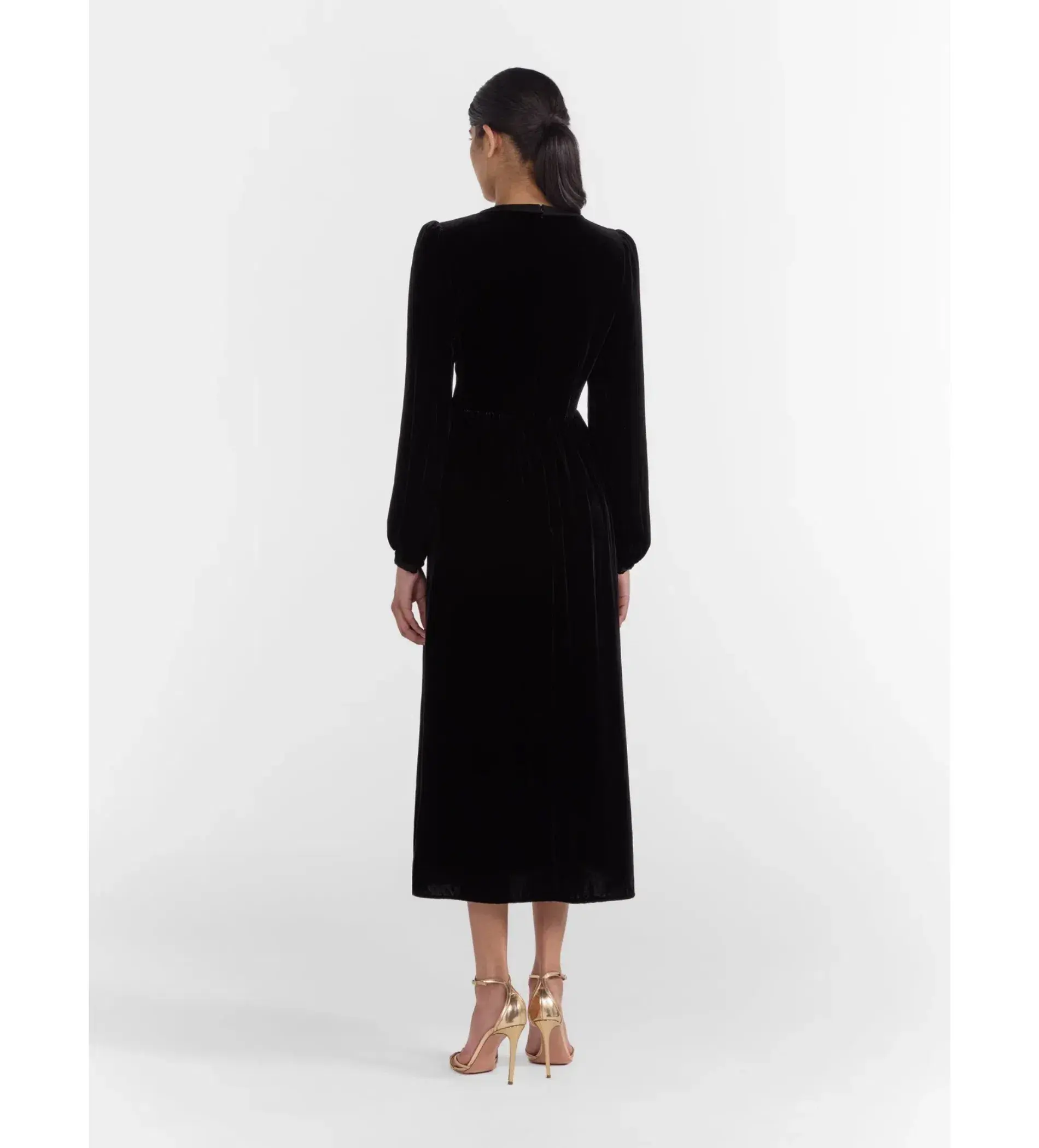 Saloni Camille Velvet Embellished Bows Midi Dress Black Size UK 12  - Image 5