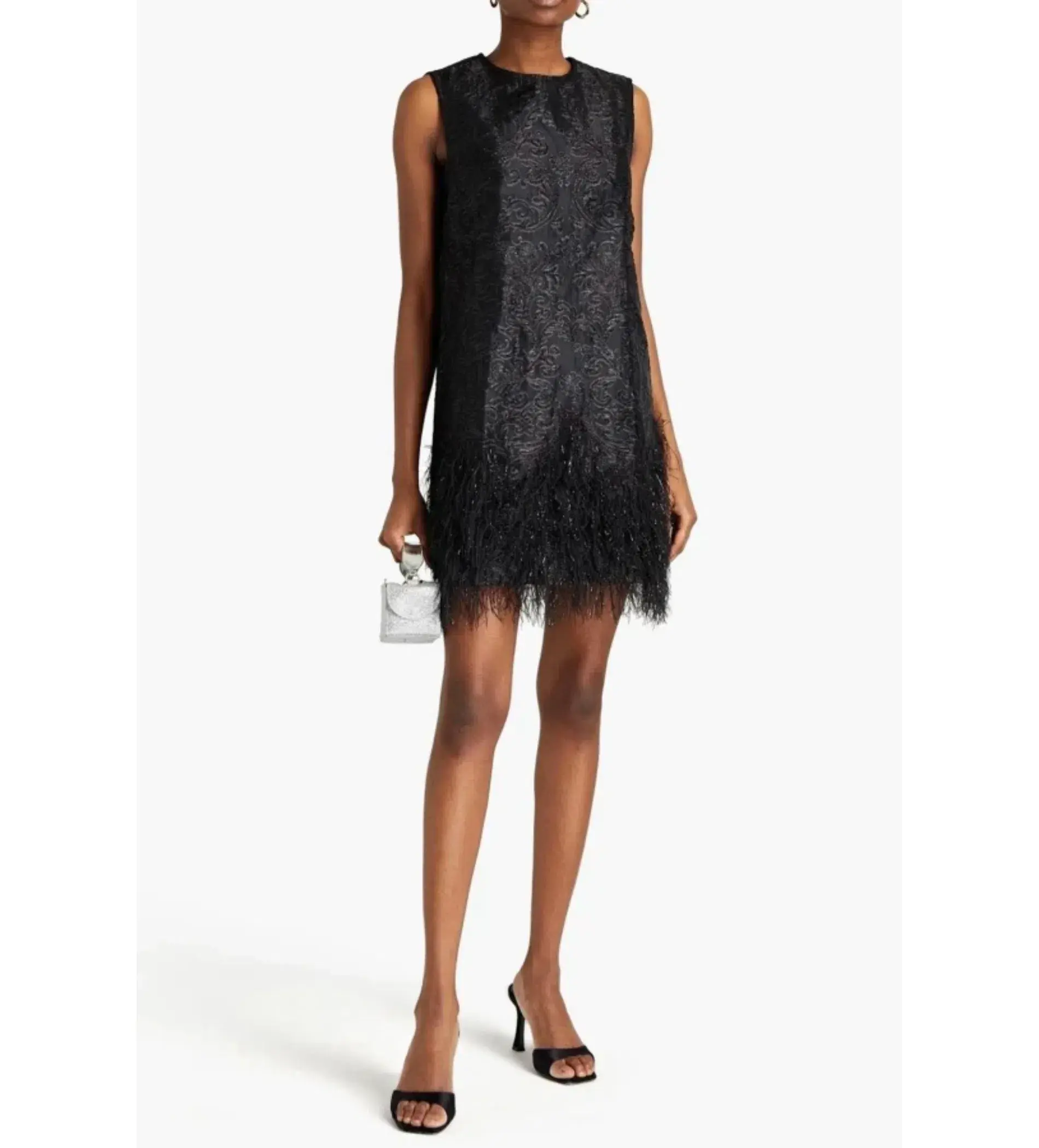 Ganni Jacquard Feather Mini Dress  Black  Size UK 10 - Image 2