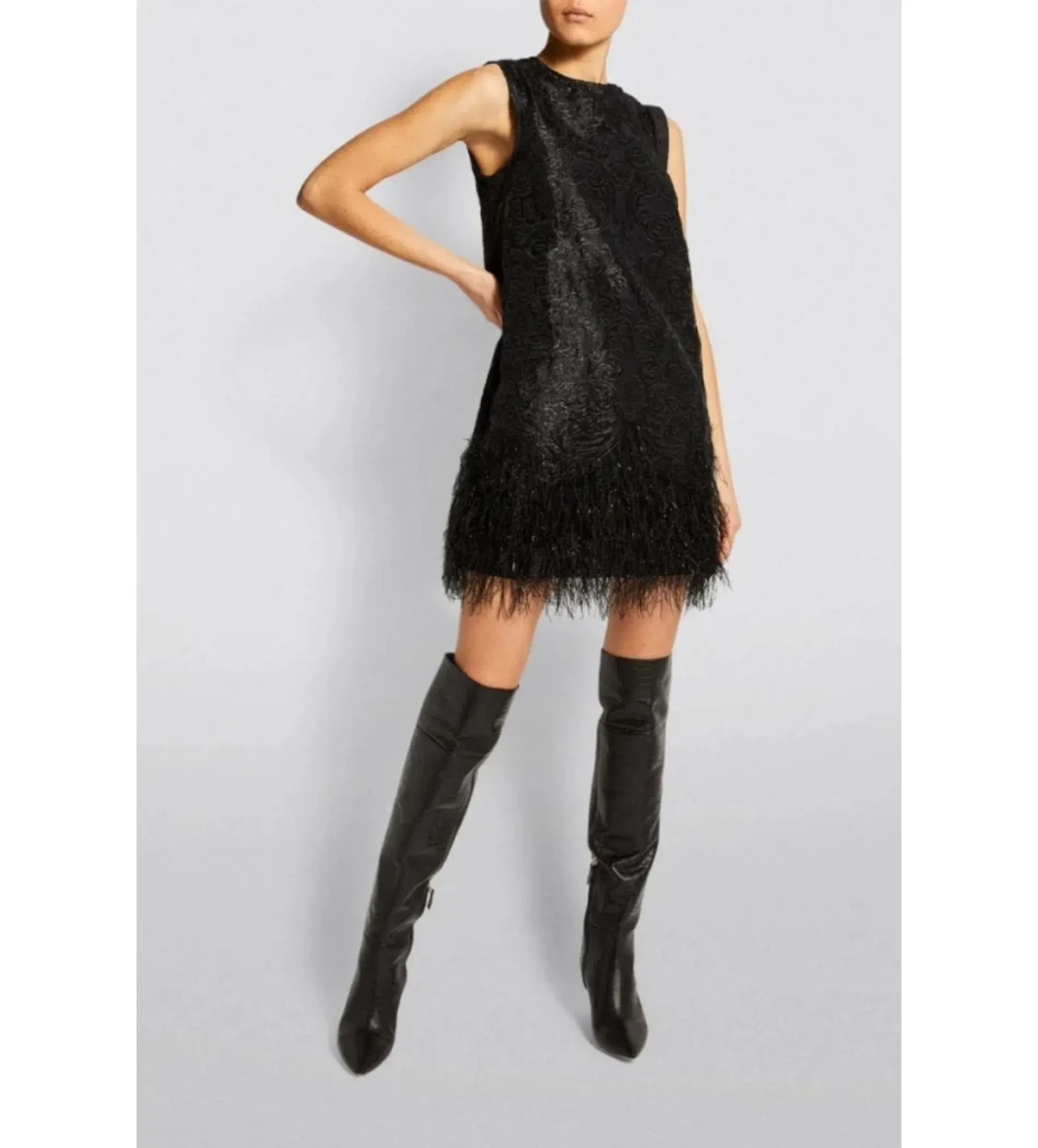 Ganni Jacquard Feather Mini Dress  Black  Size UK 12  - Image 1