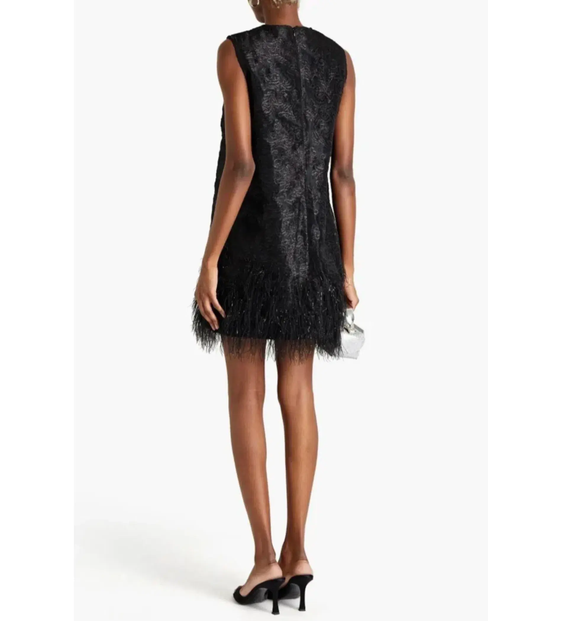 Ganni Jacquard Feather Mini Dress  Black  Size UK 12  - Image 4