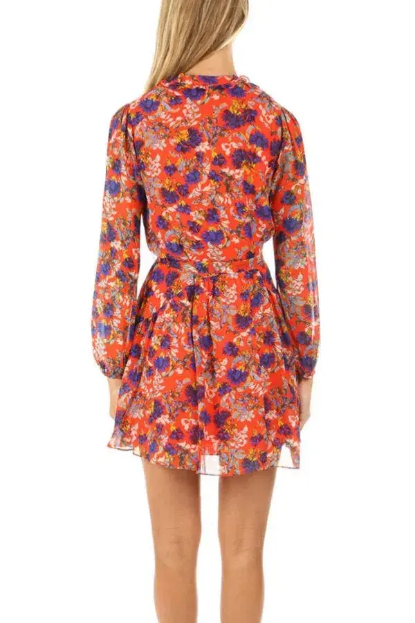 Saloni Tilly Mini Dress Flame Azalea Print Size 12 - Image 3