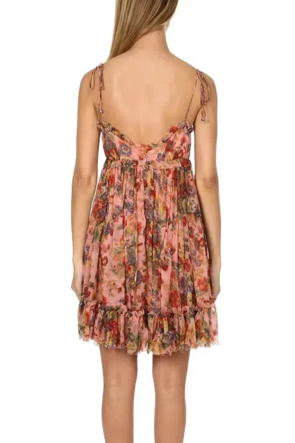 Zimmermann Lovelorn Frill Mini Dress Blush Floral Size 1 / UK 10 - Image 4