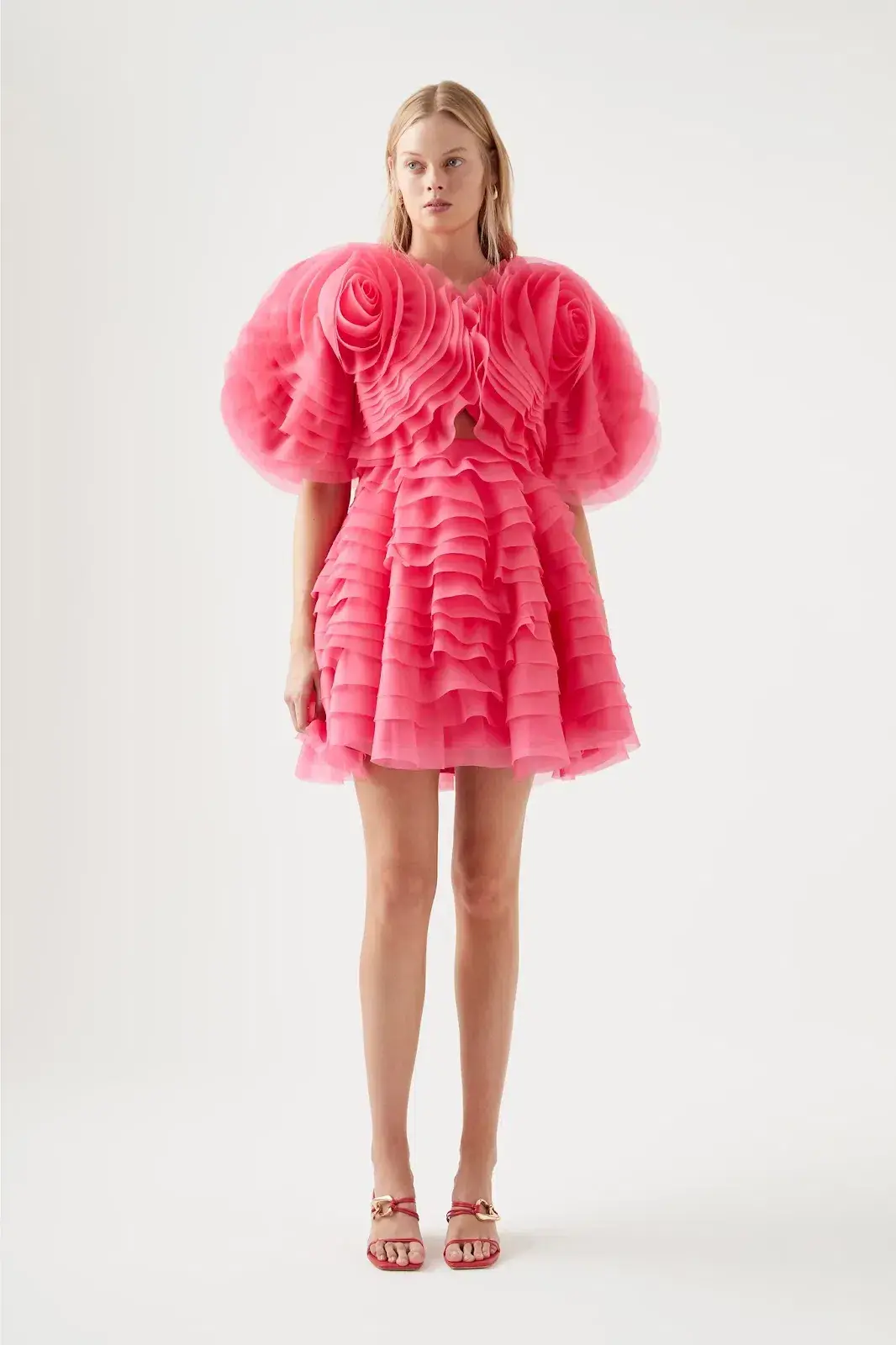 Aje Amour Ruffle Mini Dress Berry Pink Size UK 10 - Image 1