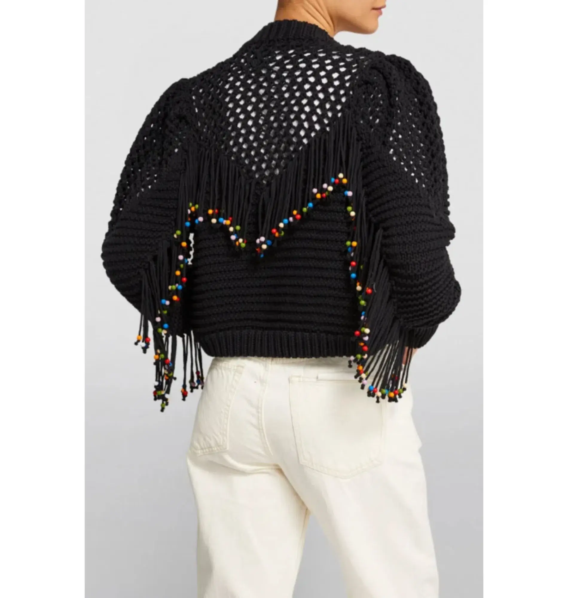 Hayley Menzies Fiesta Fringed Cardigan Black Size 10 - Image 2