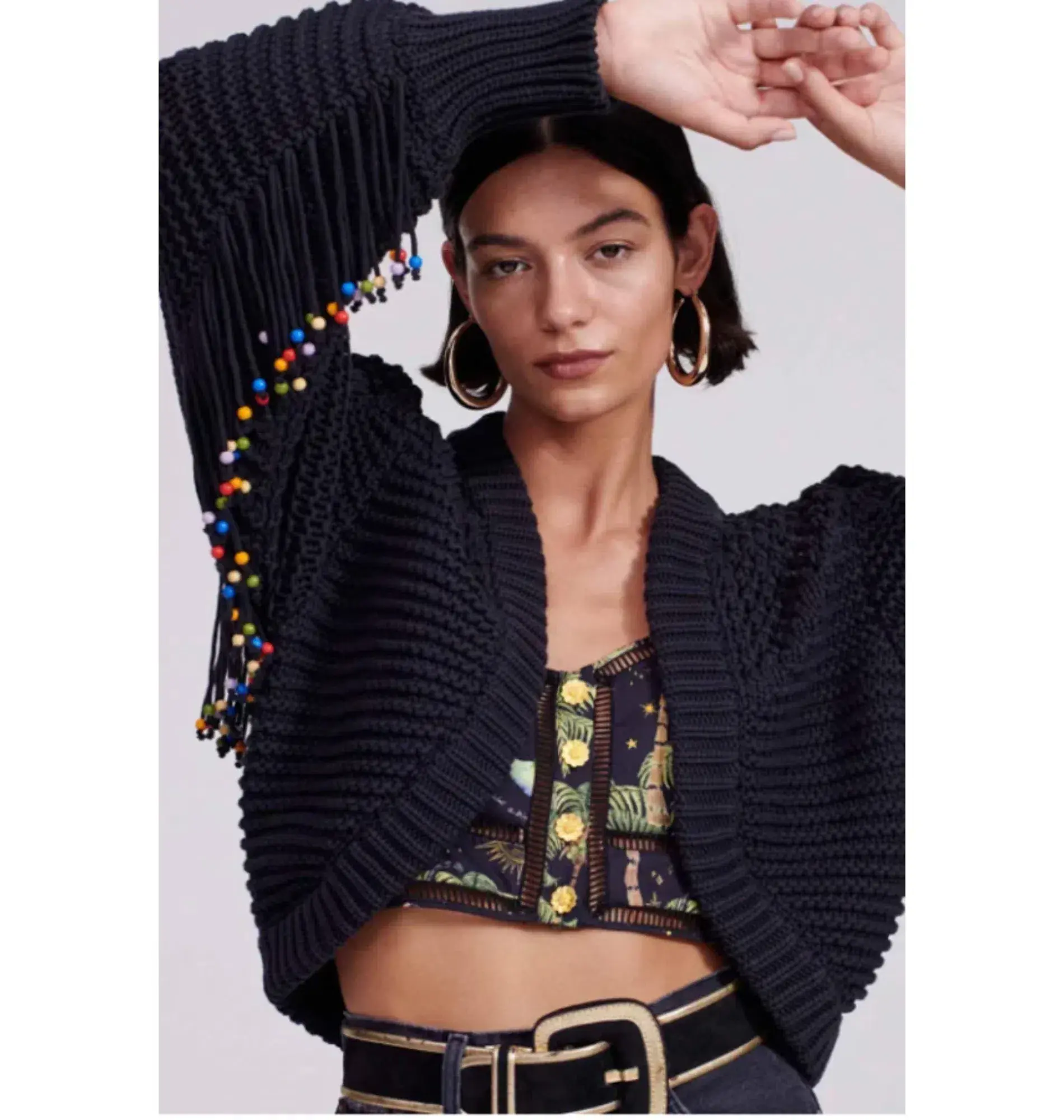 Hayley Menzies Fiesta Fringed Cardigan Black Size 10 - Image 3