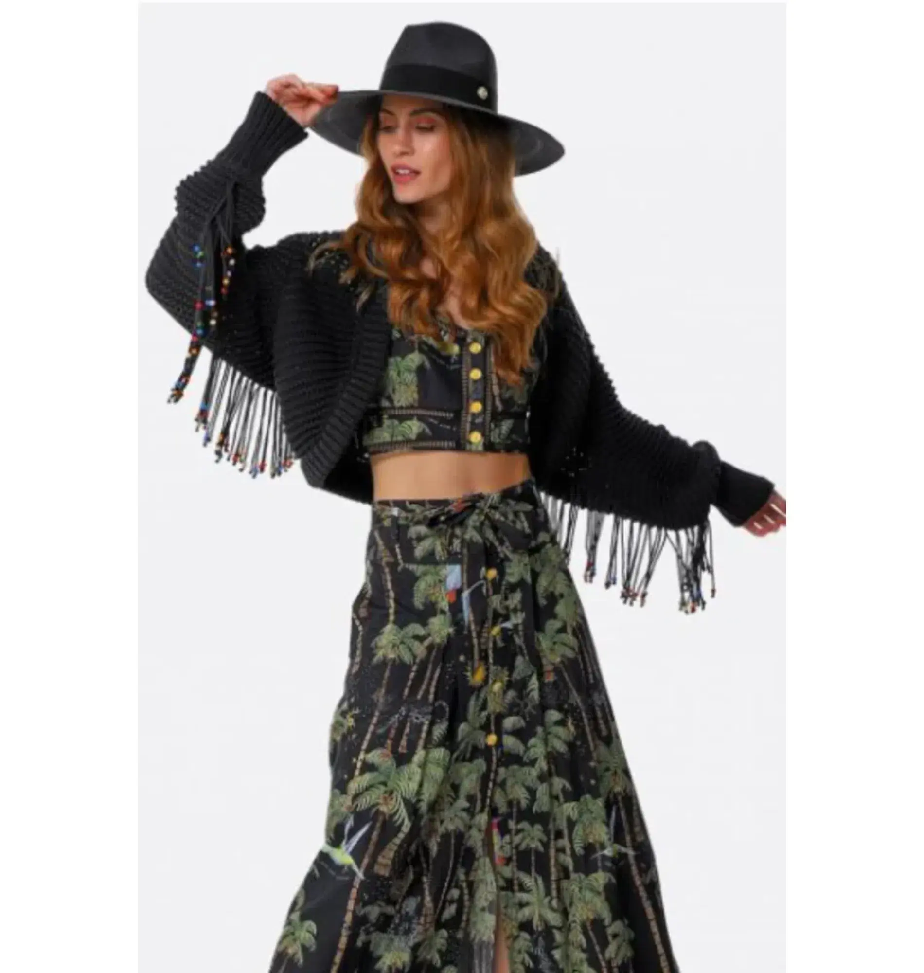 Hayley Menzies Fiesta Fringed Cardigan Black Size 10 - Image 1