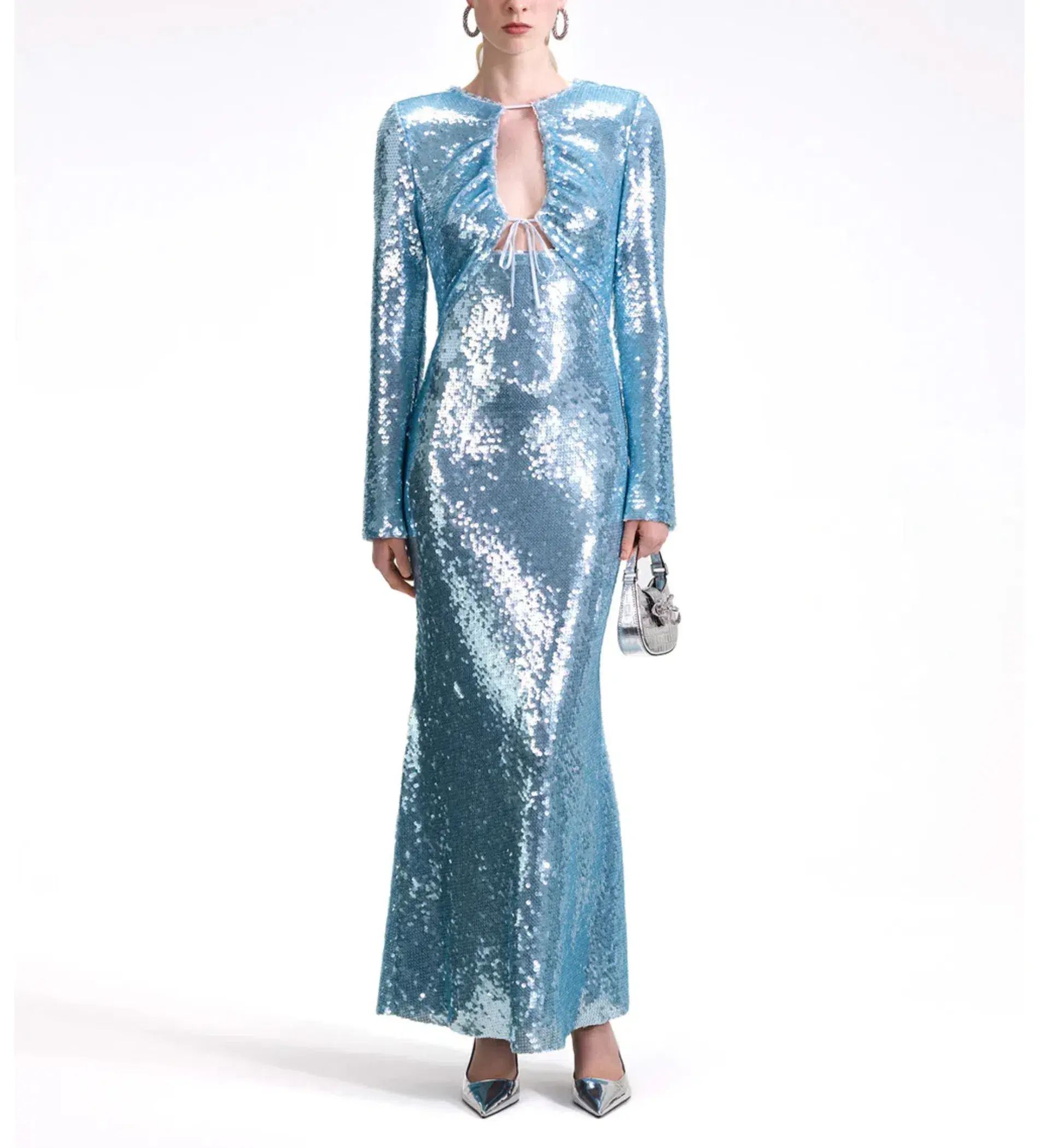 Self-Portrait Embellished Stretch Woven Maxi Dress Blue Sequin Size UK 10 - Image 1