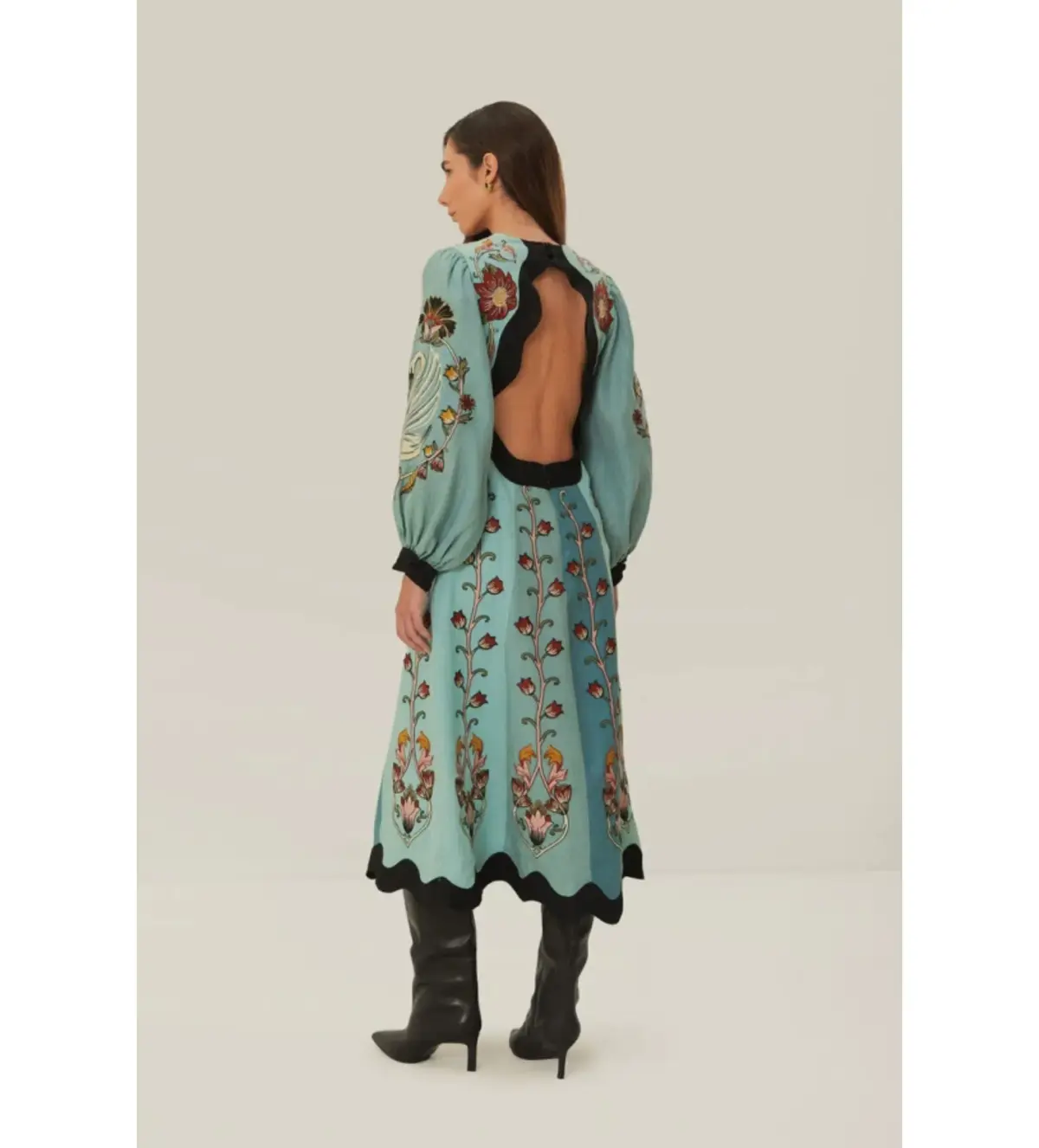 Farm Rio Flowing Beauty Embroidered Midi Dress Blue Size UK 12  - Image 2