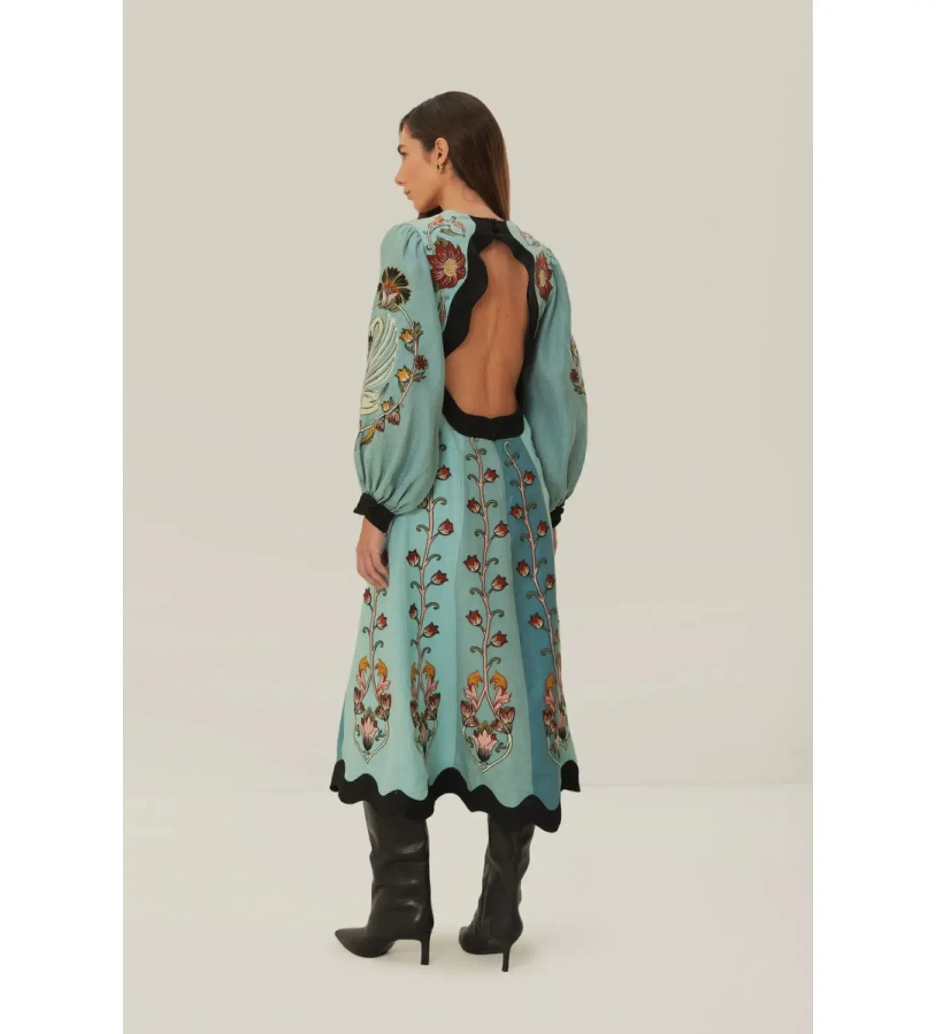 Farm Rio Flowing Beauty Embroidered Midi Dress Blue Size UK 12  - Image 2