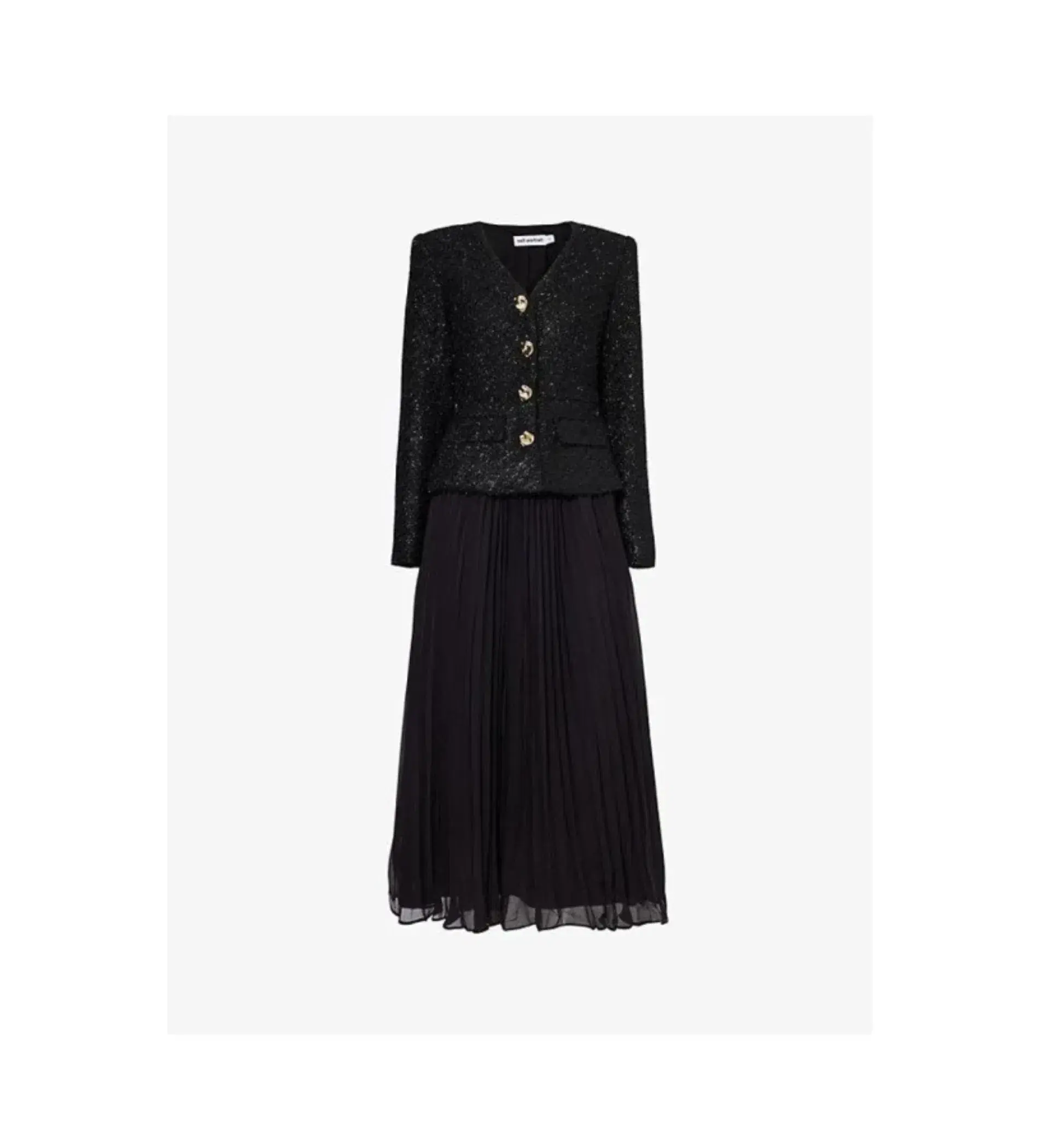 Self-portrait Bouclé Rhinestone-buttons Knitted Midi Dress Black Size 12 - Image 3
