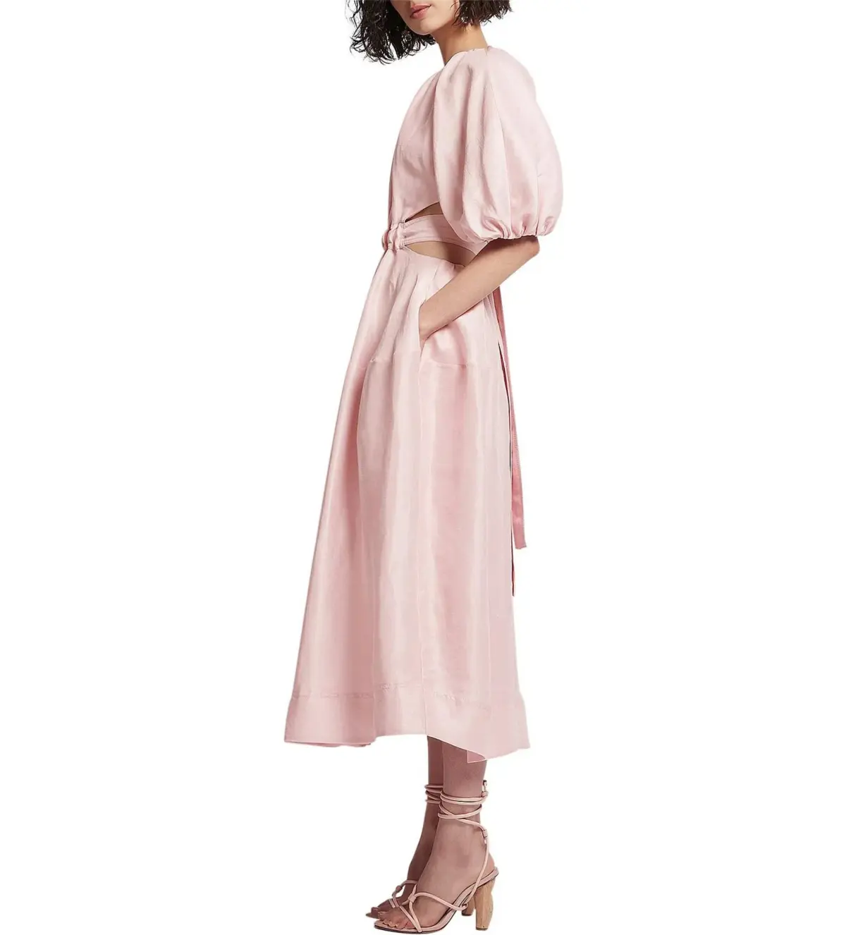 Aje Mimosa Puff Sleeve Pink Cutout Midi Dress Pink Size UK 12 - Image 2