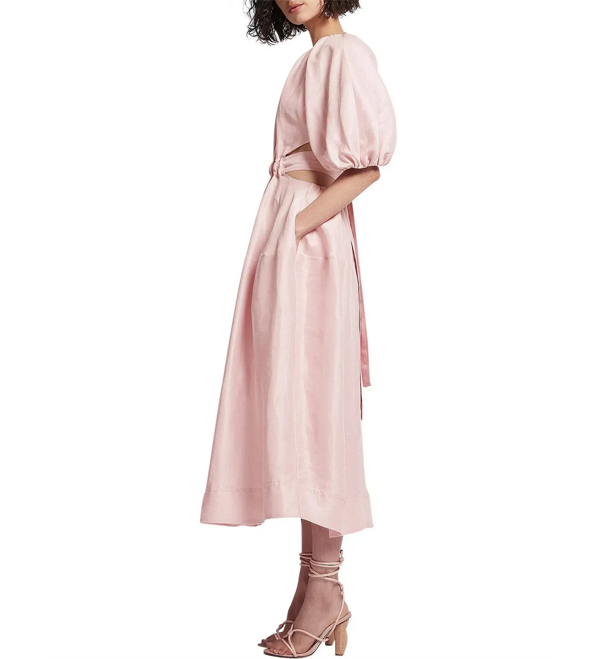 Aje Mimosa Puff Sleeve Pink Cutout Midi Dress Pink Size UK 12 - Image 2