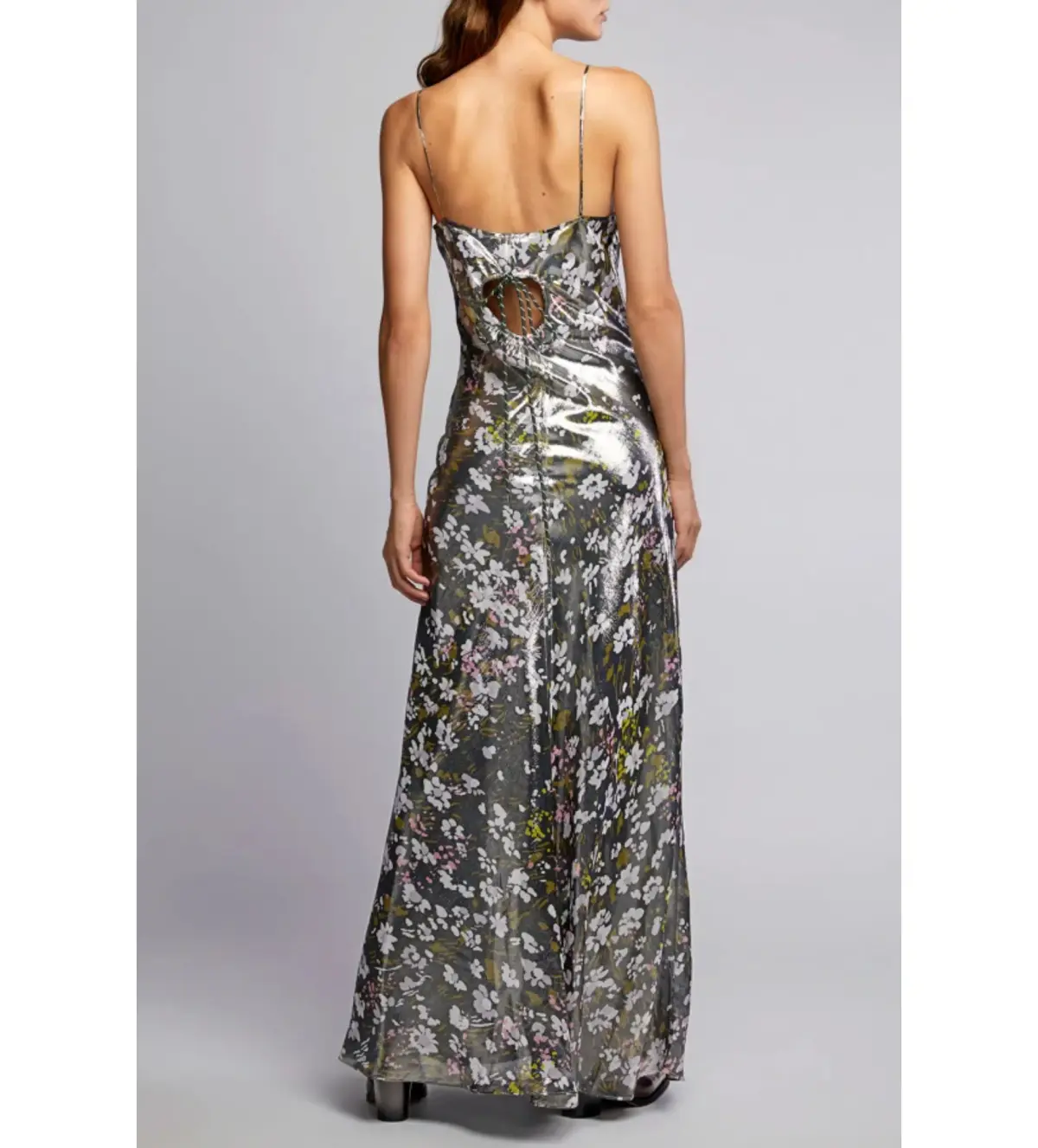 Ganni Metallic Silk Maxi Dress Floral  Size UK 10 - Image 2