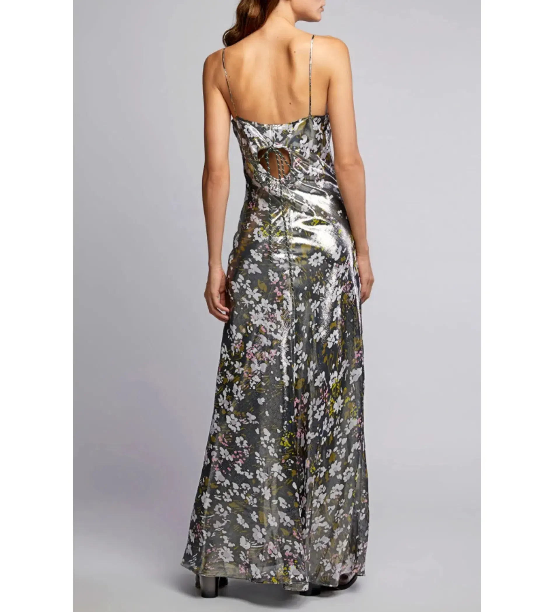 Ganni Metallic Silk Maxi Dress Floral  Size UK 10 - Image 2