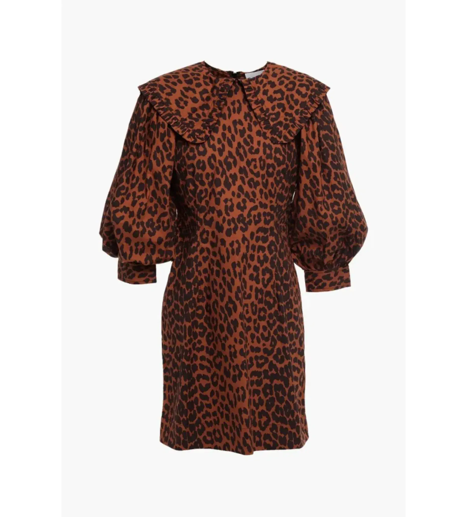 Ganni Leopard Print Poplin Bib Mini Dress Animal Print Size UK 12 - Image 4