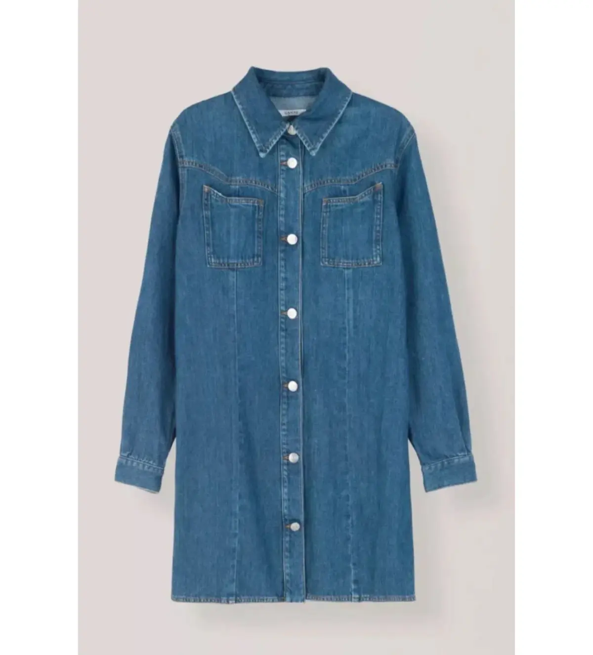 Ganni Denim Shirt Mini Dress Blue Size UK 12 - Image 4