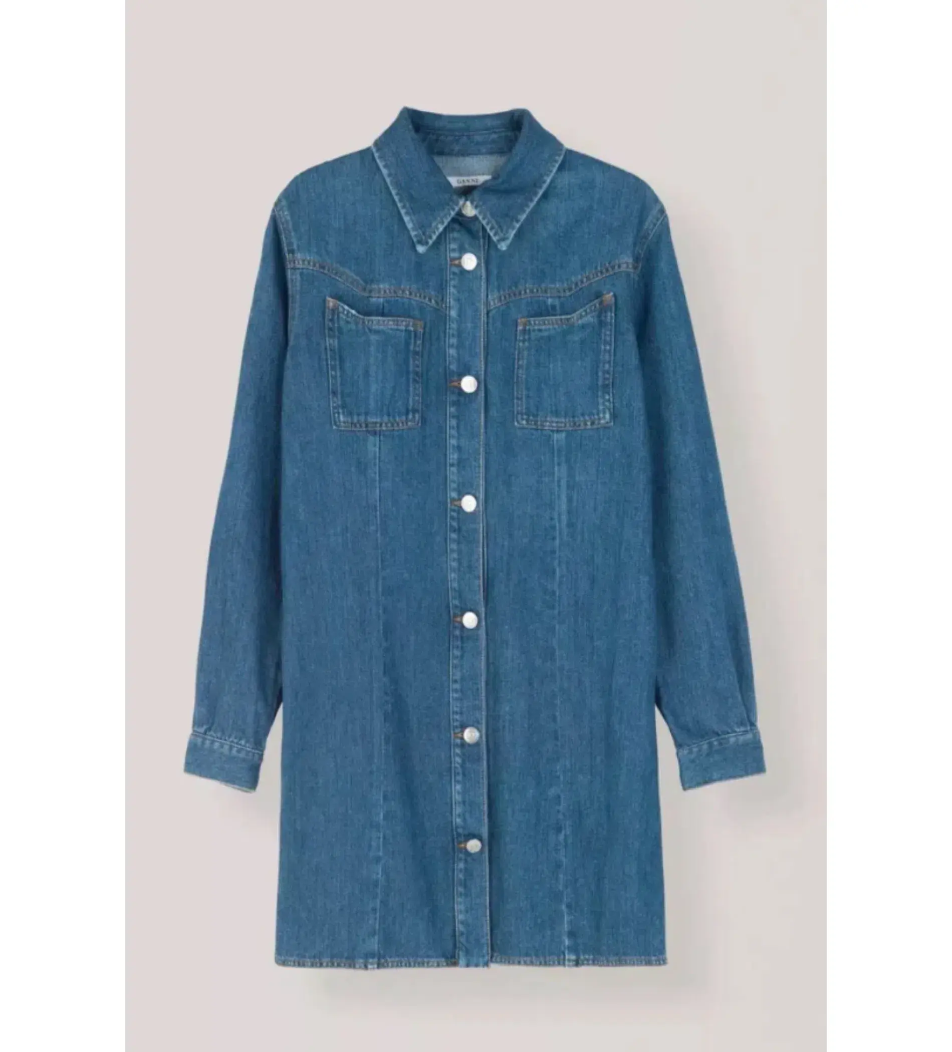 Ganni Denim Shirt Mini Dress Blue Size UK 12 - Image 4