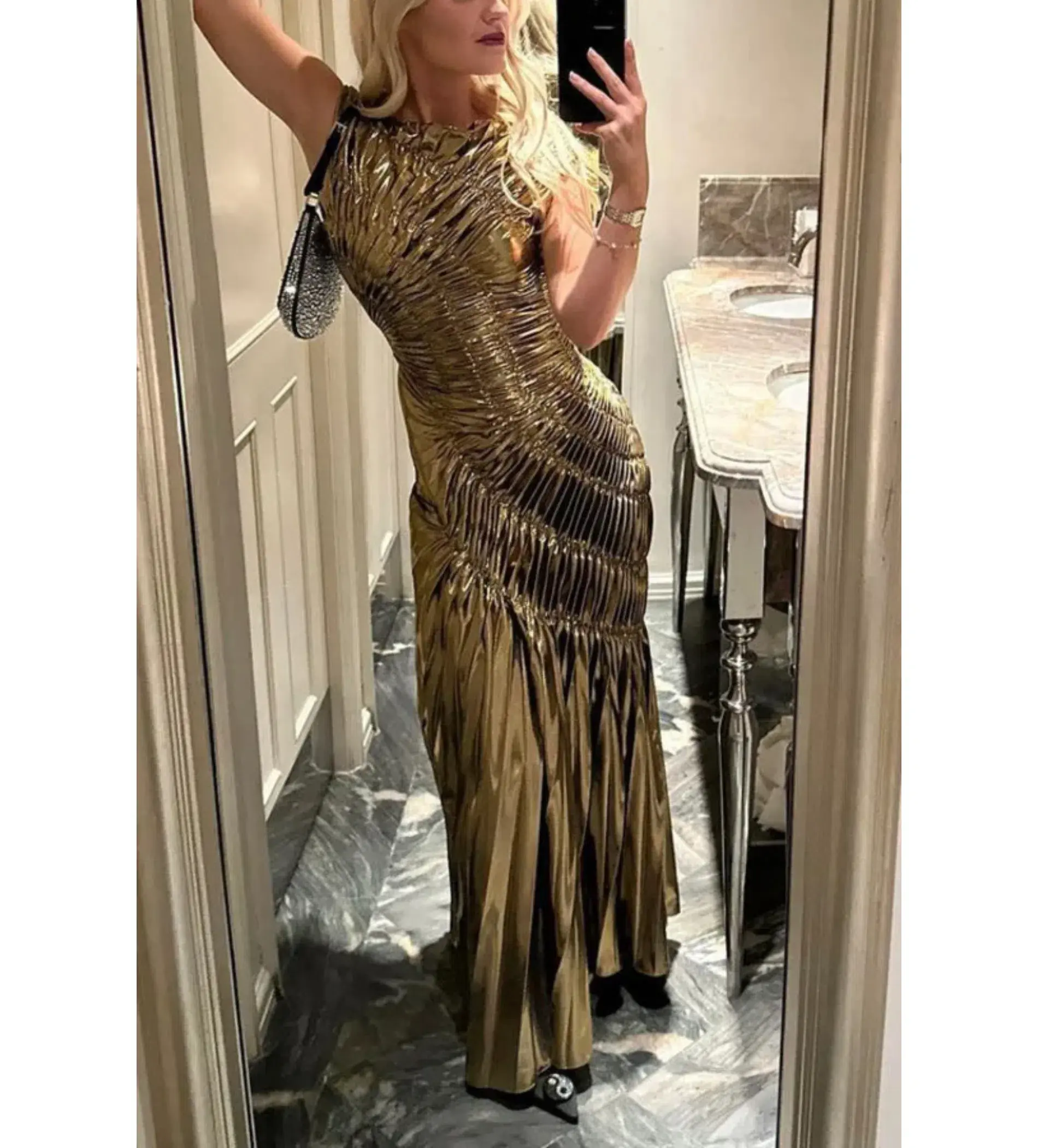 Georgia Hardinge Fossil Maxi Dress Gold Size UK 12 - Image 5