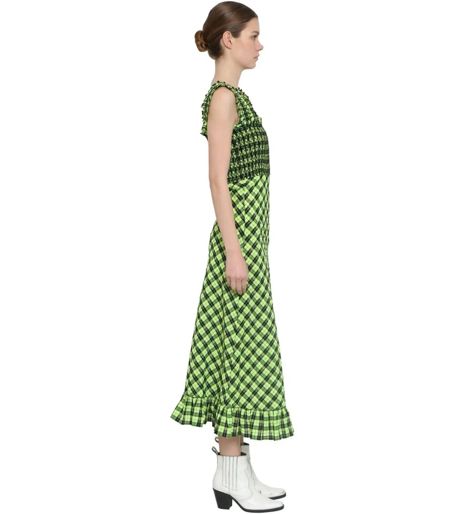 GANNI Seersucker Midi Dress in Neon Maize Size UK 12 - Image 2